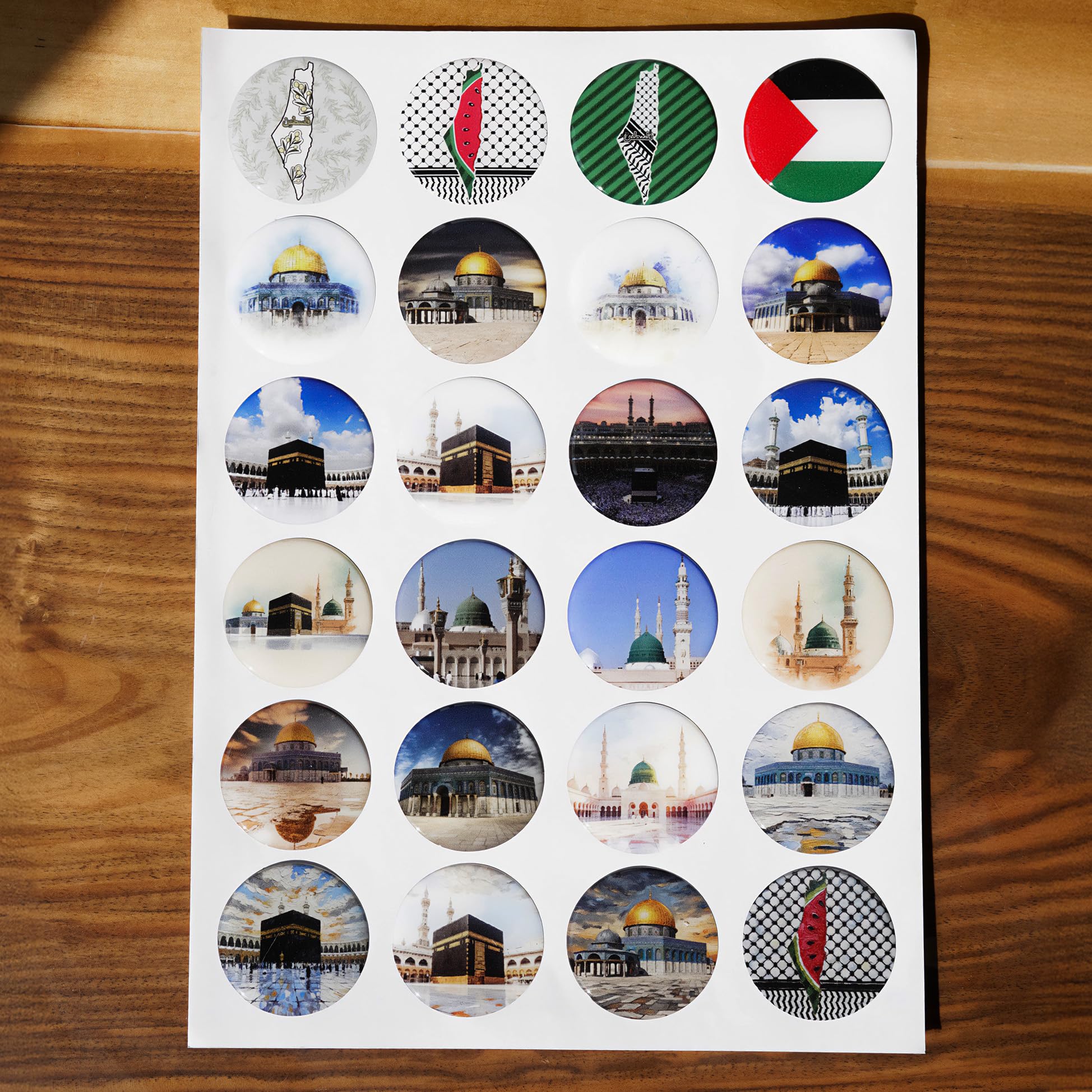Iwa Concept Zestaw naklejek Islamic Holy Sites, Kaaba Masjid an-Nabawi Masjid al-Aqsa, okrągłe naklejki 1,7 cala, 24 szt