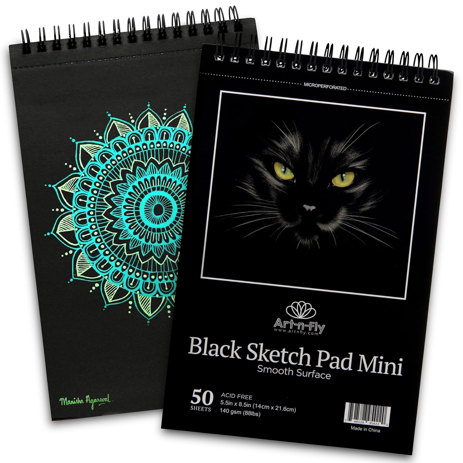 em Art-N-Fly Black Sketch Pad Mini 5.5x8.5 2 Pack - Black Paper Sketchbook for Drawings