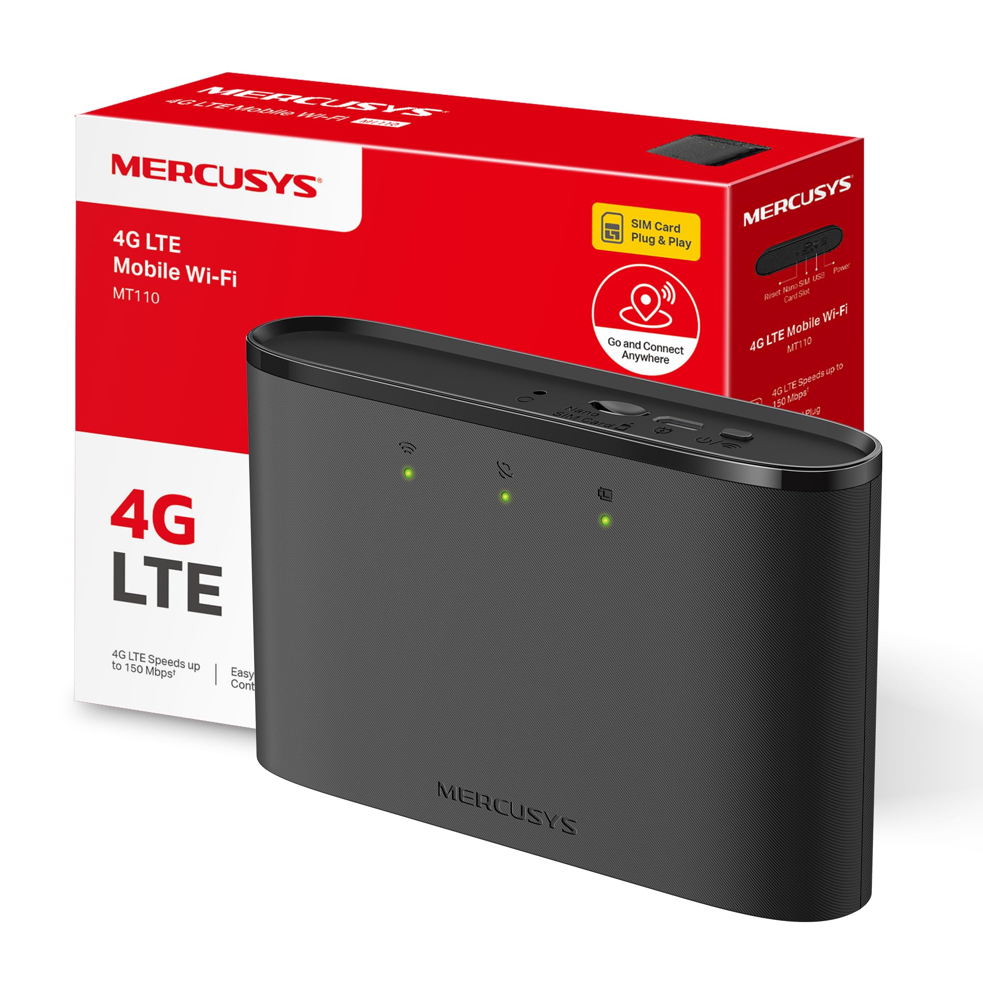 [2024 Neuvo] Mercusys MT110 - Router 4G móvil, 4G Mi-Fi LTE Cat 4 150 Mbps, Batería de 2100 mAh, Conexión hasta 10 Dispositivos, Play y Plug con Tarjeta Nano SIM