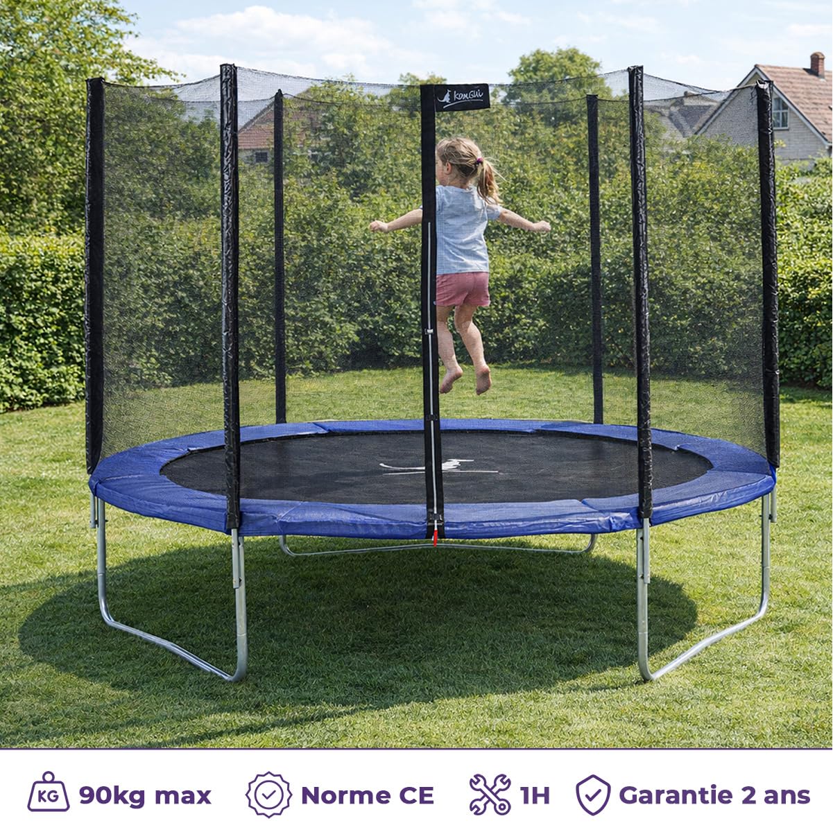 KANGUI Trampoline Enfant extérieur Jardin avec Filet de sécurité – Ø250 Ø300 Ø360 Ø430 cm – Bleu