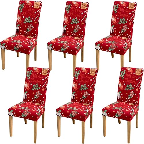 Hiflyer Juego de 6 fundas para sillas de Navidad, fundas de asiento de cocina para sillas de comedor, fundas para sillas de Papá Noel, decoraciones