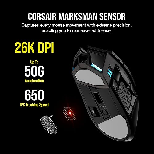 Miniatura 6 de Corsair DARKSTAR - Mouse inalámbrico RGB para juegos MMO, MOBA - 26,000 DPI - 15 botones programables - Batería de hasta 80 horas - Compatible con
