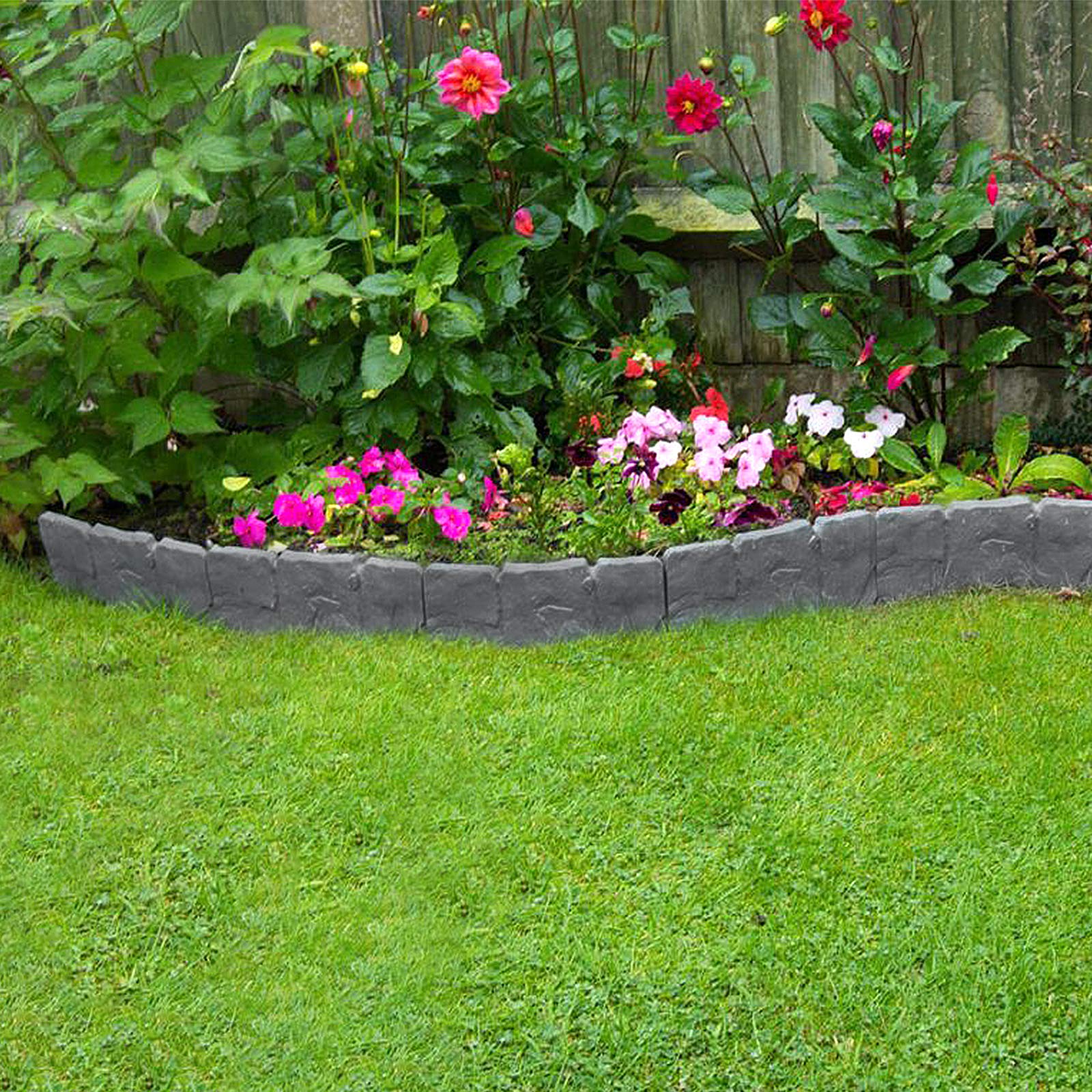 UISEBRT 60 Pezzi Bordo per Giardini Grigio 15m, Bordo per Prato in plastica, Effetto Pietra, Palizzata per Giardino Bordo Aiuole, Antracite