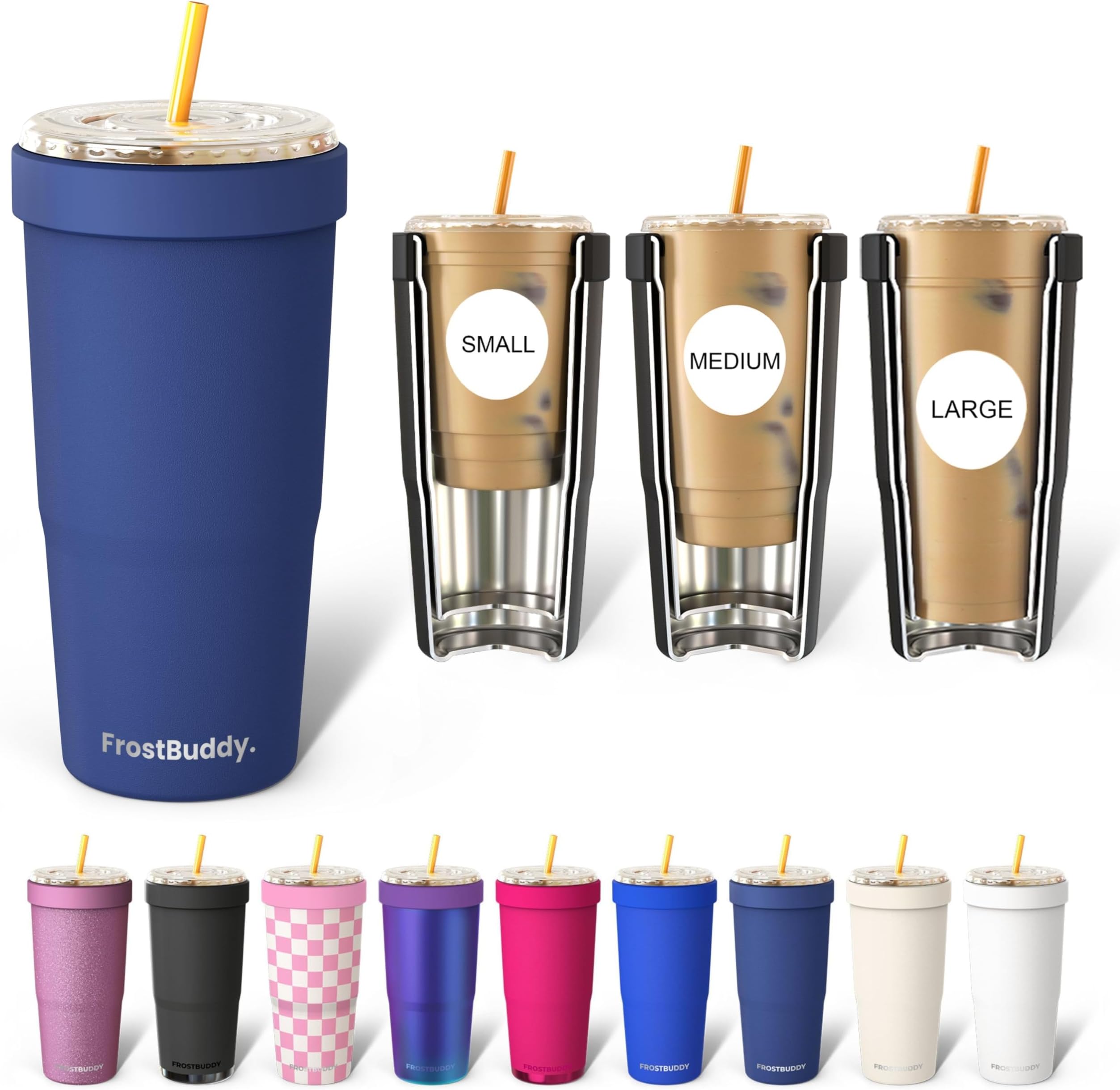 Frostbuddy | To Go Buddy - 30 oz Stainless Steel Vacuum Insulated Tumbler Cup - thermal cups for hot and cold drinks - stainless steel Tumbler Dunkin Cup (Navy)