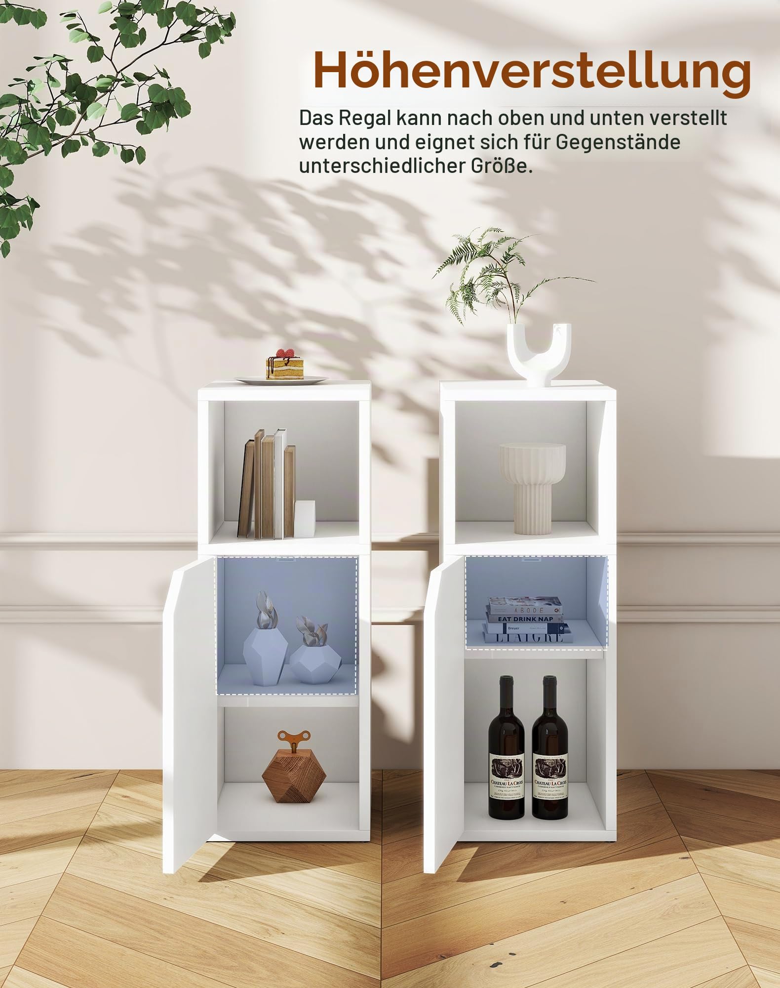 YMYNY Nachttisch 2er Set mit Tür, Schmal, Beistelltisch, Offenes Fach, Einstellbare Innere Ablage, B24 x T29 x H62 cm, Nachtschrank aus Holz, für Schlafzimmer, Wohnzimmer, Weiß HST016W-2