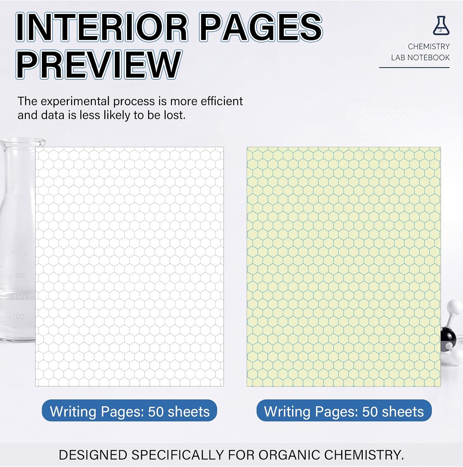 Affrolling 1 Pack Organic Chemistry Carbonless Lab Notebook Carbon Copy 8.5'' x 11'' Hexagonal Spiral Graph Paper 50 Sets 100 Pages Laboratory Notebook 3 Hole Punched for Drawing Organic Structures image 4