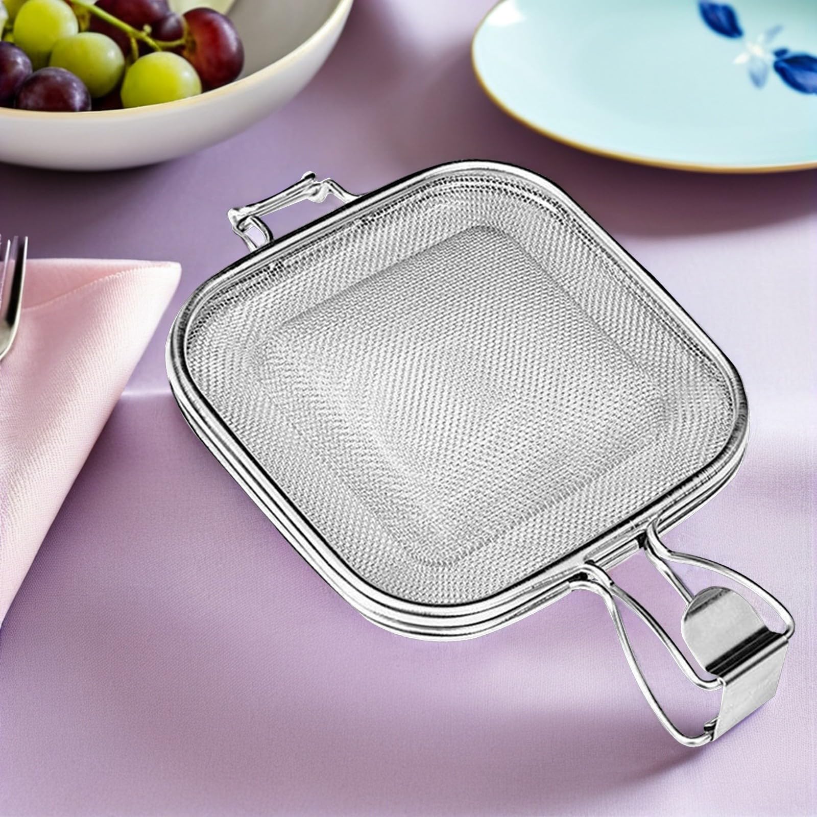 Pinza da Cucina in Acciaio Inossidabile Rete per Cottura Arrosto e Bordo Arrotondato, per Tostare Pane e Verdure Asciutte
