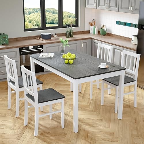MU Juego de mesa de comedor para 4, mesa de cocina que ahorra espacio y 4 sillas con patas de madera de goma, juego de comedor de 5 piezas para
