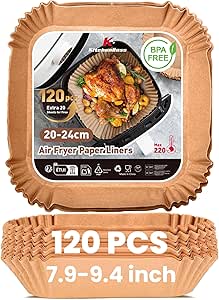 Air Fryer Parchment Paper Liners: KitchenBoss 120Pcs Airfryer Liners Square 8Inch/20cm 5-8QT, Disposable Papier Parchemin Baking Paper Accessories for Roasting Microwave