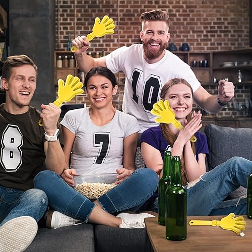 Miniatura 5 de 24 pinzas de mano amarillas Sunburst de 7.5 pulgadas que hacen ruido, regalos de fiesta, aplausos de plástico, eventos deportivos, felicitaciones,