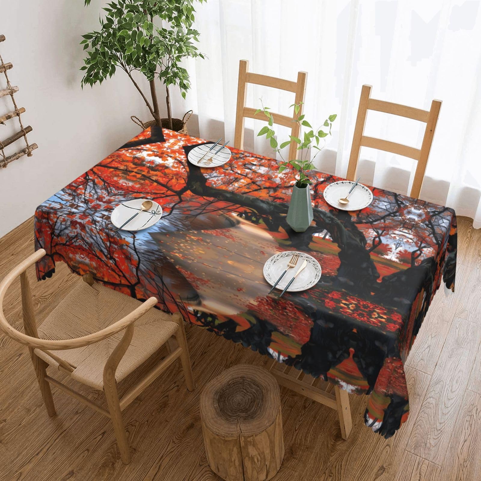 HLSBSSL Tree in The Fall Patterned square lace tablecloth, wrinkle-resistant and durable, suitable for dining tables, parties, etc.