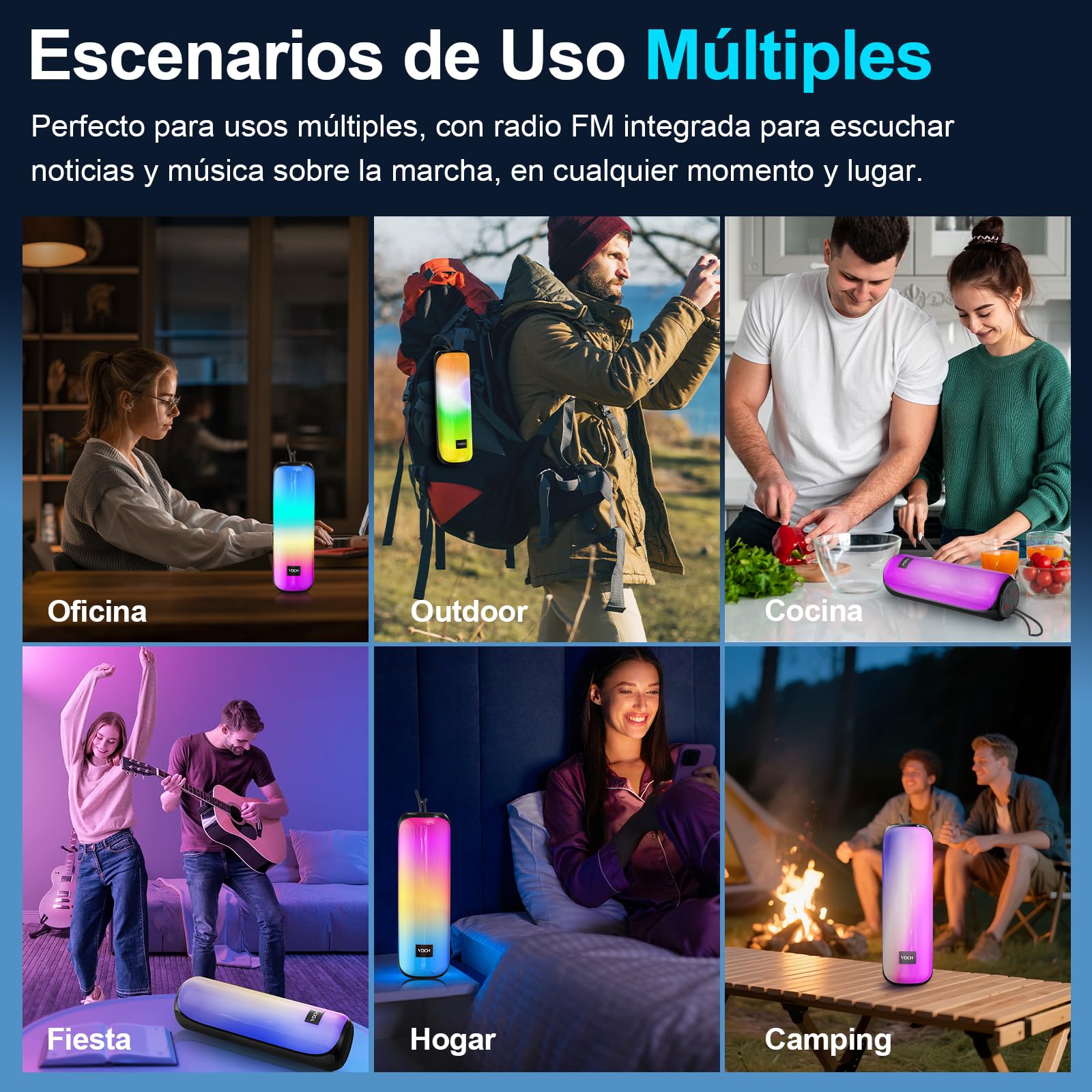 VOCH Altavoz Bluetooth Portátil Inalámbrico con Luces RGB, Sonido Estéreo 40W Bluetooth 5.3 Speaker, TWS, Impermeable IPX7, 20H de Reproducción para Fiesta, Hogar, Exterior, Viaje, Camping