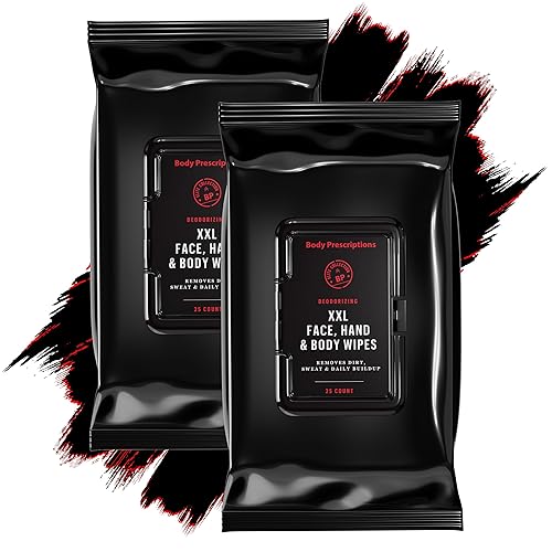 Body Prescriptions Toallitas desodorizantes XXL para después del entrenamiento con mentol refrescante y árbol de té, toallitas corporales para
