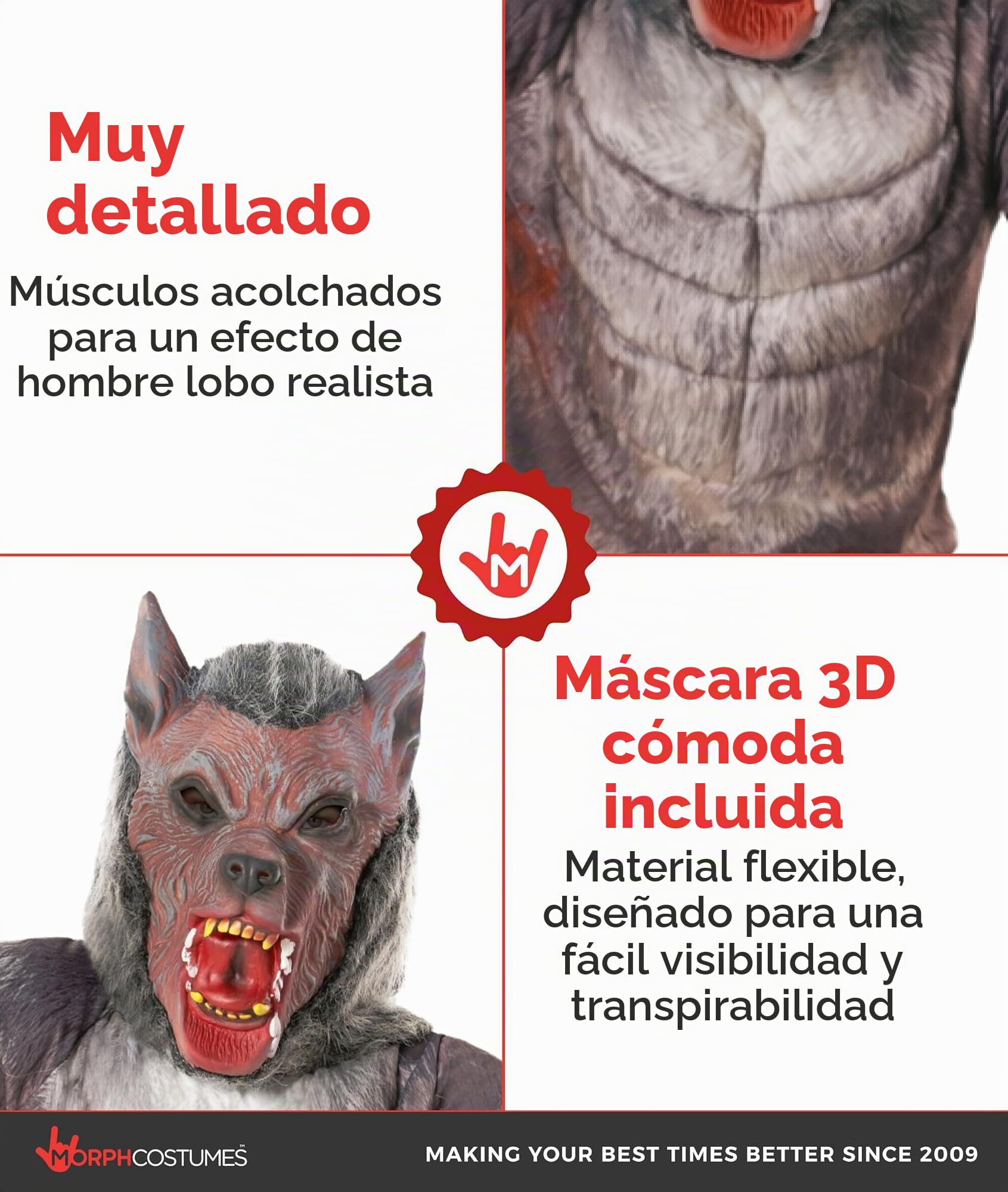 Morph Disfraz Lobo Niño, Disfraz Hombre Lobo Halloween Niño
