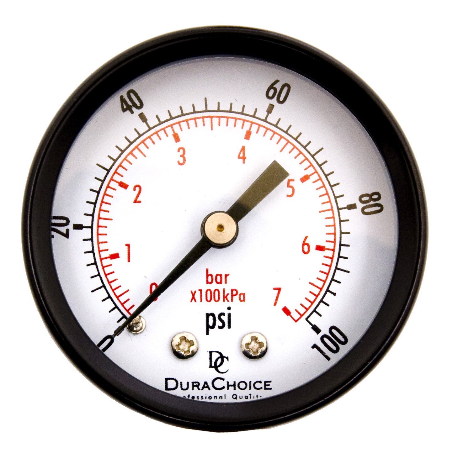DuraChoice 2" Dial Utility Pressure Gauge,Water Oil Gas, 1/4" NPT Center Back Mount, Black Steel Case, 0-100 PSI