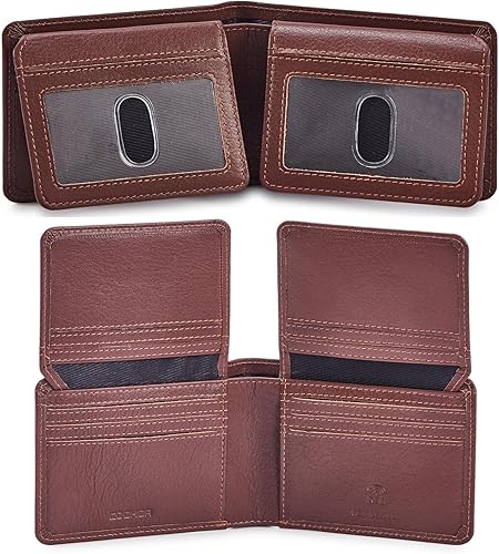 Cartera de piel auténtica para hombre, con bloqueo RFID, funda para tarjetas de alta capacidad con 2 ventanas de identificación en caja de regalo,