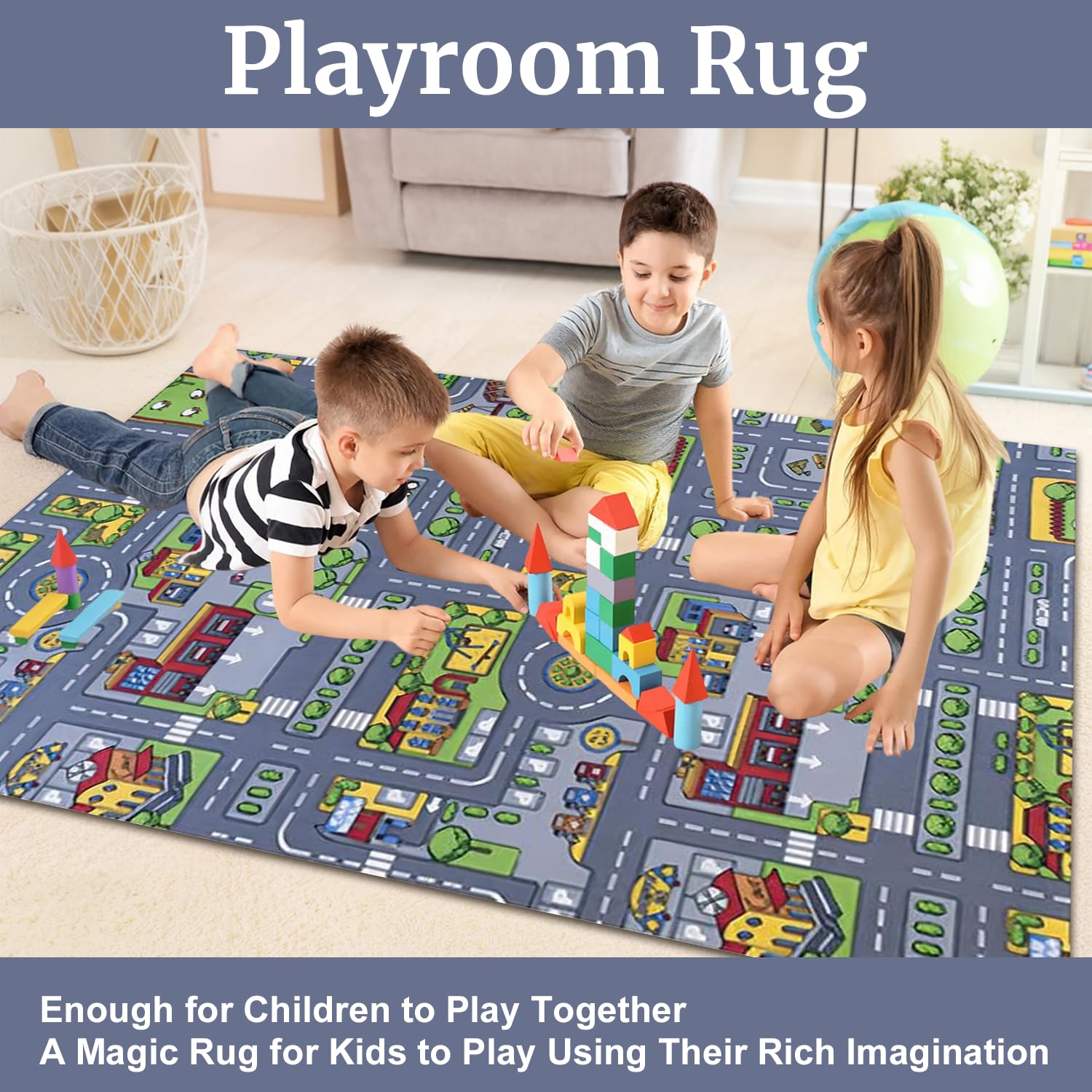 Car Mat for Children, Kids Rug, 80x120cm, Large Play Mat with Road Design, Non-Slip Car Rug for Children, Interactive Toy Cars Mats for Boys Girls, Play Mats for Toddlers — view 5