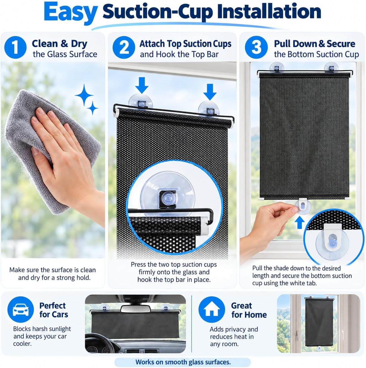 2 Pack Retractable Car Window Shades, Side Window Roller Sun Shades