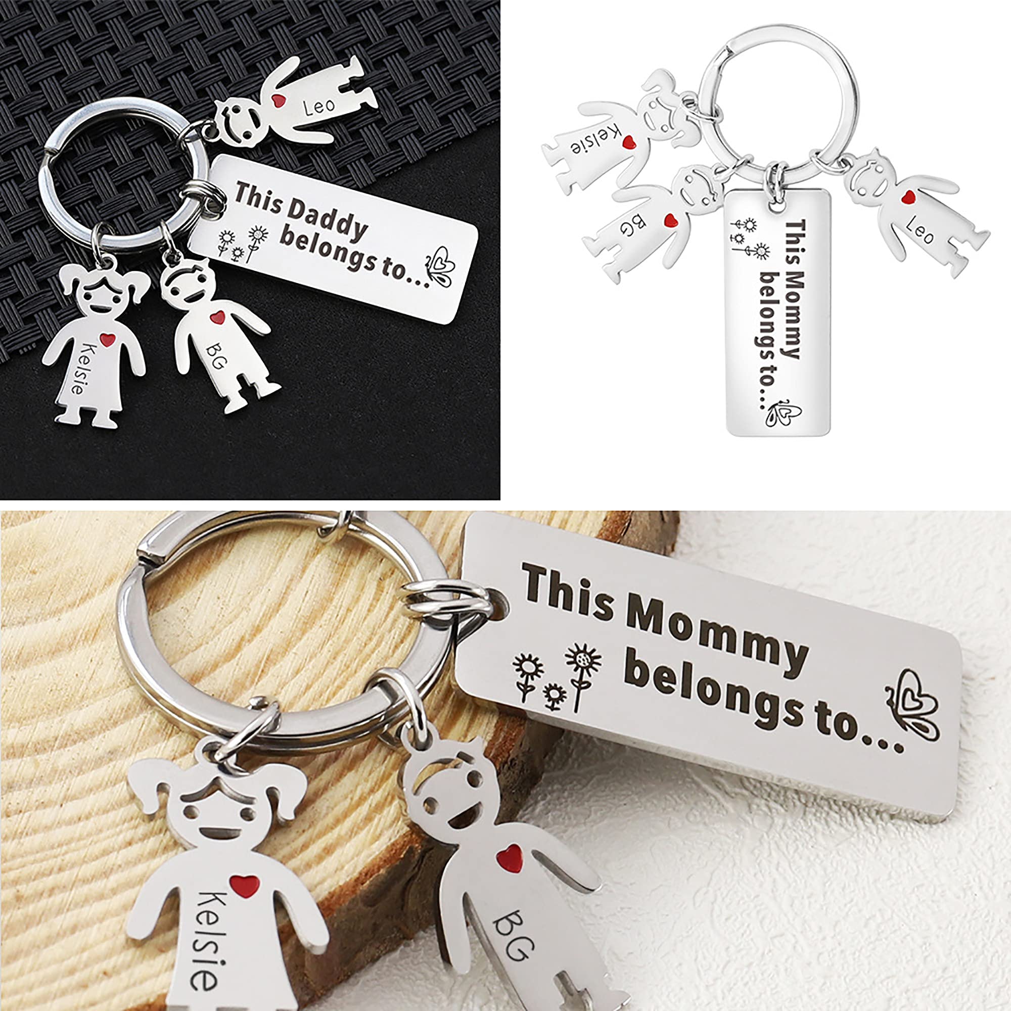 Mintao Llavero personalizado con abalorios para niños, llavero personalizado para el Día del Padre, llavero familiar grabado