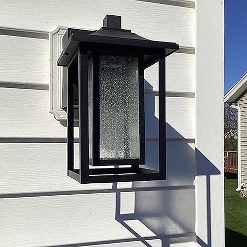 1 luz exterior negra luz exterior del anochecer al amanecer, luces de pared de garaje con cristal sembrado, lámparas de porche frontal con salidas