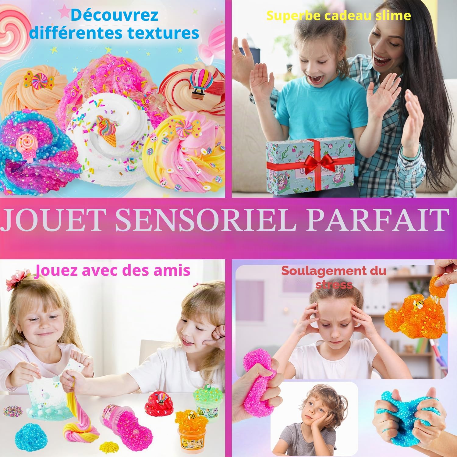 Pack de slimes variés avec différentes textures, kit de 8 x 100ml slimes incluant nuage, transparent, beurre, cadeaux de fête slimes pour enfants, anniversaire Pâques Halloween cadeau pour garçons et