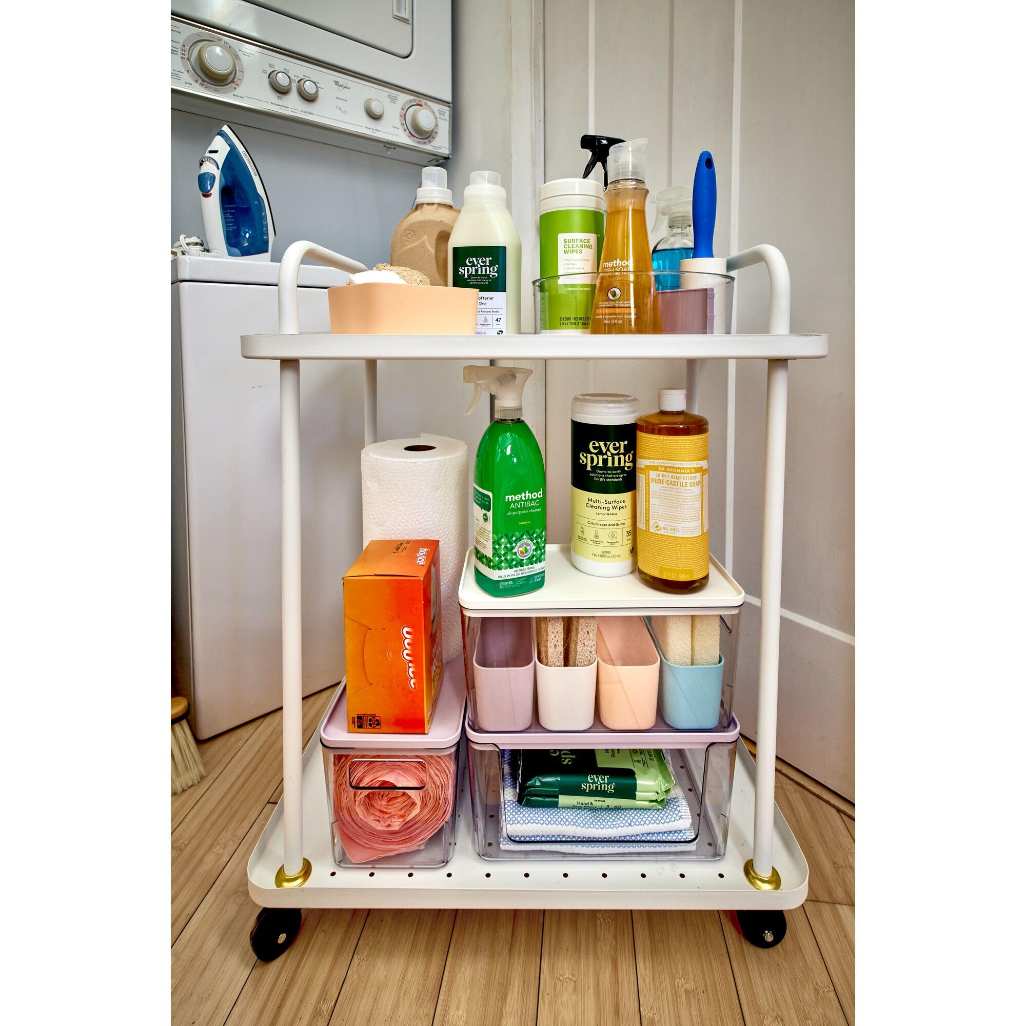 iDesign Organizer cassetti, Organizer cucina dalla serie di Rosanna Pansino, Organizer bagno in plastica riciclata con apertura frontale e coperchio, trasparente e viola