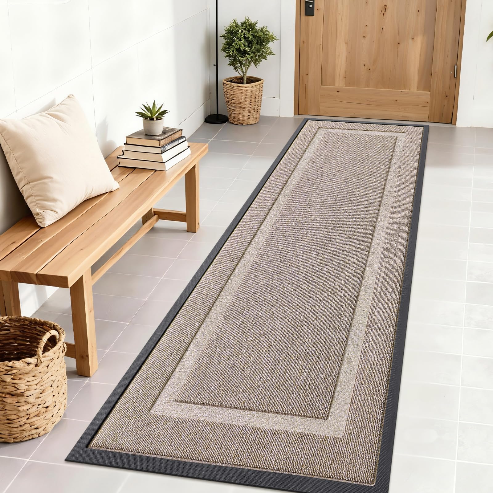 OLANLY Front Door Mat Outside 71x23, All-Season Heavy-Duty Rubber Doormat | Camel, Absorbent, Stain and Fade Resistant, Waterproof Non-Slip Backing, Low-Profile Indoor Outdoor Floor Mat for Entryway