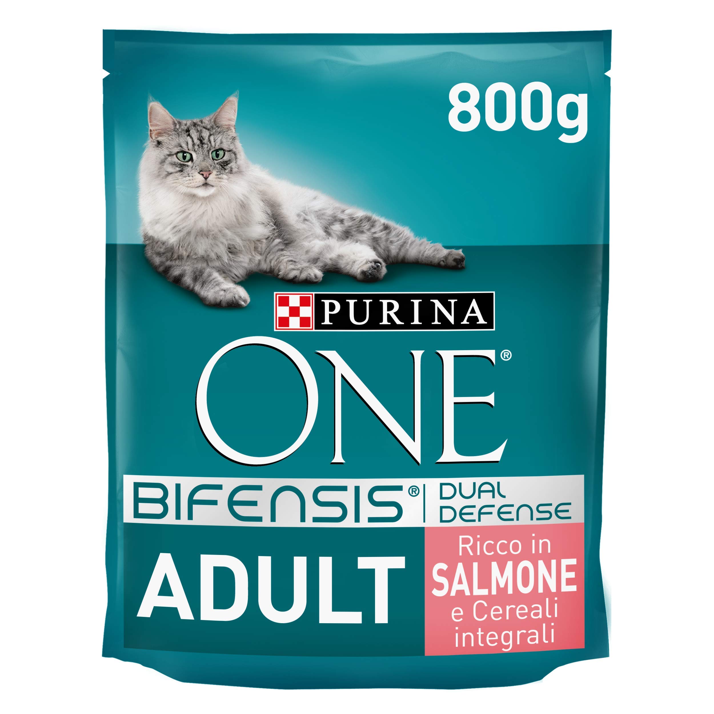 Purina One Bifensis Crocchette Gatto Adult Ricco in Salmone e Cereali integrali - 8 Sacchi da 800 g Ciascuno