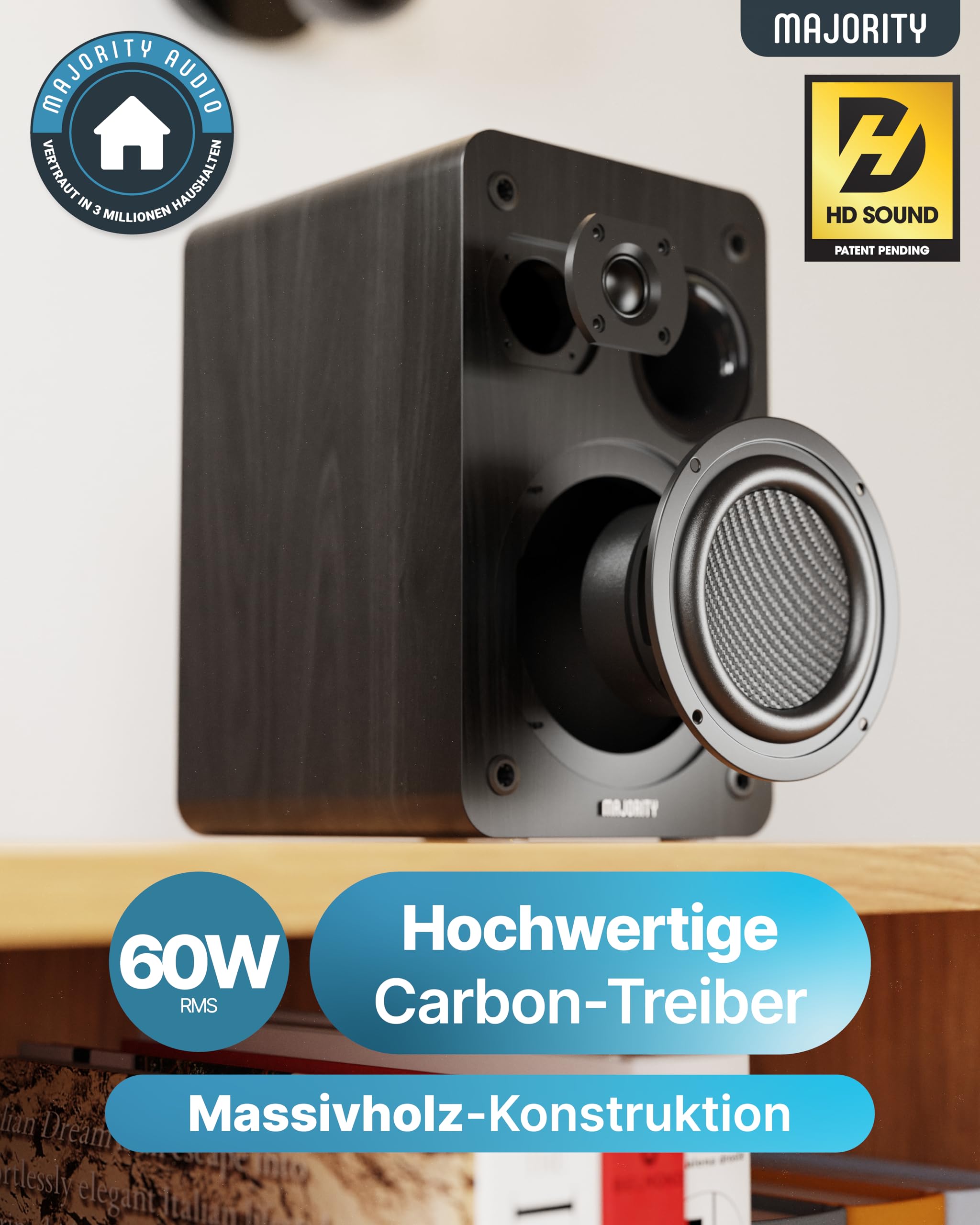 Internetradio WLAN Stereoanlage | HiFi Anlage DAB+ & UKW | CD Player Bluetooth 5.3 | Musikanlage mit Regallautsprechern | Kompaktanlagen mit Spotify Connect & Podcasts | MAJORITY Homerton HiFi