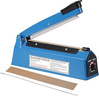 runruii 12 Inch Impulse Heat Sealer - Manual Plastic Bag Sealer for PE PP Bags, 8 Temp Levels, No Warm-Up, Replaceable Elements