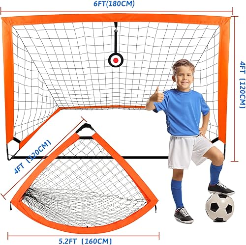 Miniatura 3 de Porterías de fútbol para niños para entrenamiento en el patio trasero (talla 6 x 4 pies), kit de portería de fútbol portátil desplegable, juego de 2