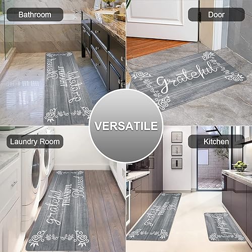 Miniatura 6 de HEBE Anti Fatigue Kitchen Mat Set of 2 Non Slip Cushioned Kitchen Mats for Floor Waterproof Farmhouse Kitchen Rugs and Mats Set Comfort Standing gris