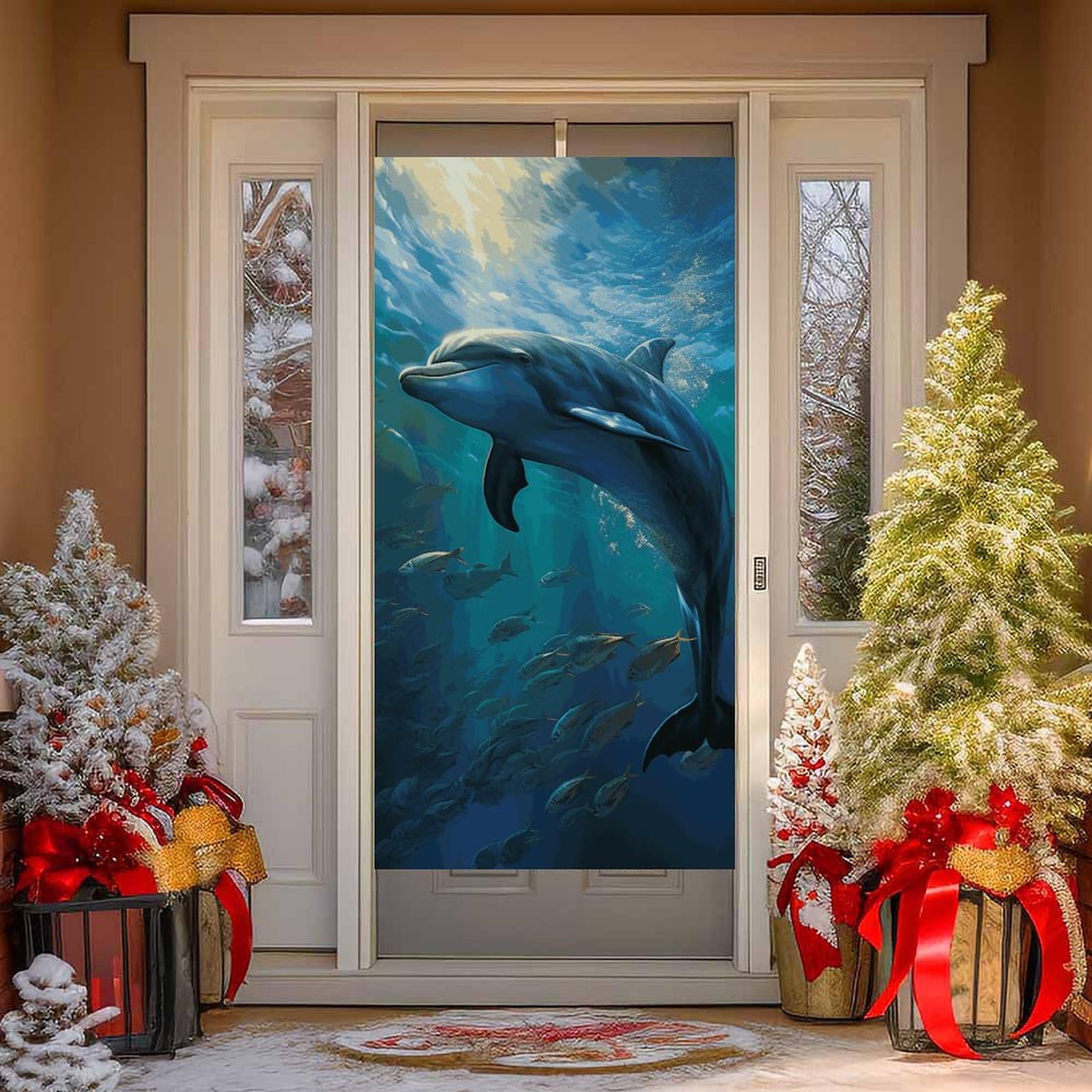 NTVOWPZO Dolphin in The Deep Ocean Door Curtains for Doorway Privacy Dividers Door Banner Blackout Curtains Fabric Door Window Curtain for Home Bedroom Kitchen Decor 35.4x70.9 in Decorative Banner