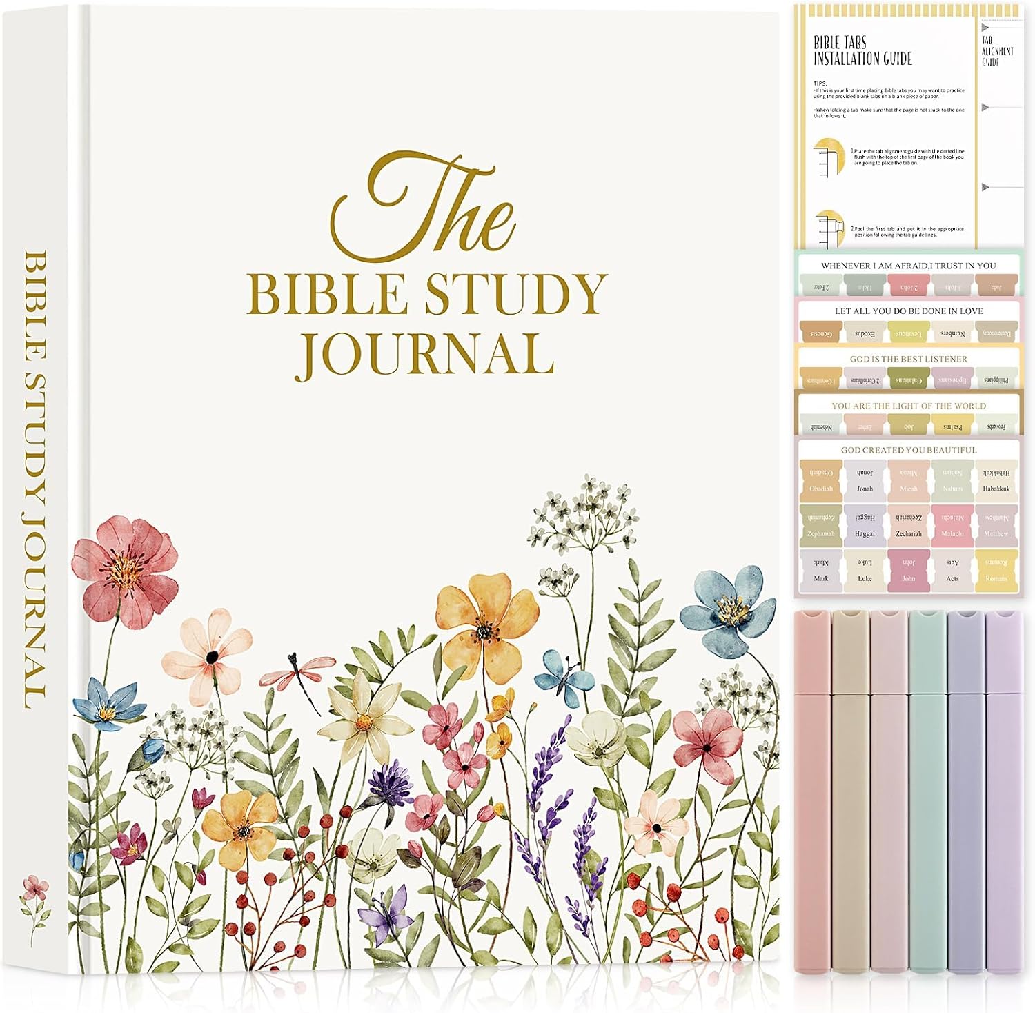 Lanpn Bible Study Guide Journals for Women with Tabs & Highlighters, Church Notes Taking Daily Devotional Journaling, Leather Bible Prayer Notebook Christian Religious Faith Based Gifts
