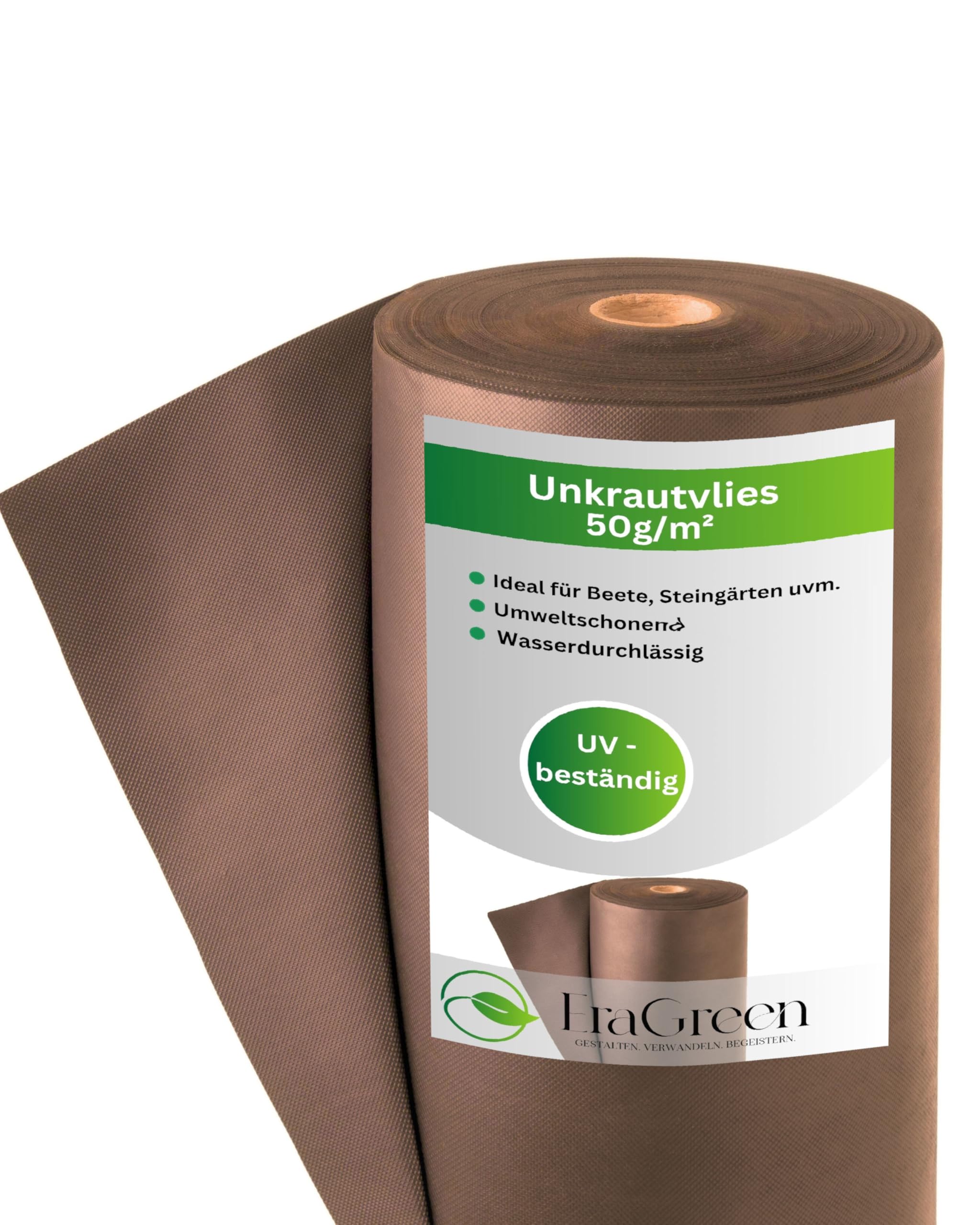 EraGreen Tessuto non tessuto per erbacce da giardino, 1,6 m x 100 m, 50 g/m², marrone, permeabile all'acqua, stabilizzato ai raggi UV, ideale per il giardino, aiuole rialzate, serre, pellicola per