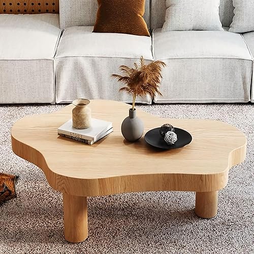 Miniatura 9 de Cloud - Mesa de centro moderna geométrica de madera irregular con 3 patas, mesa auxiliar gruesa de esquina redonda para espacios pequeños, muebles