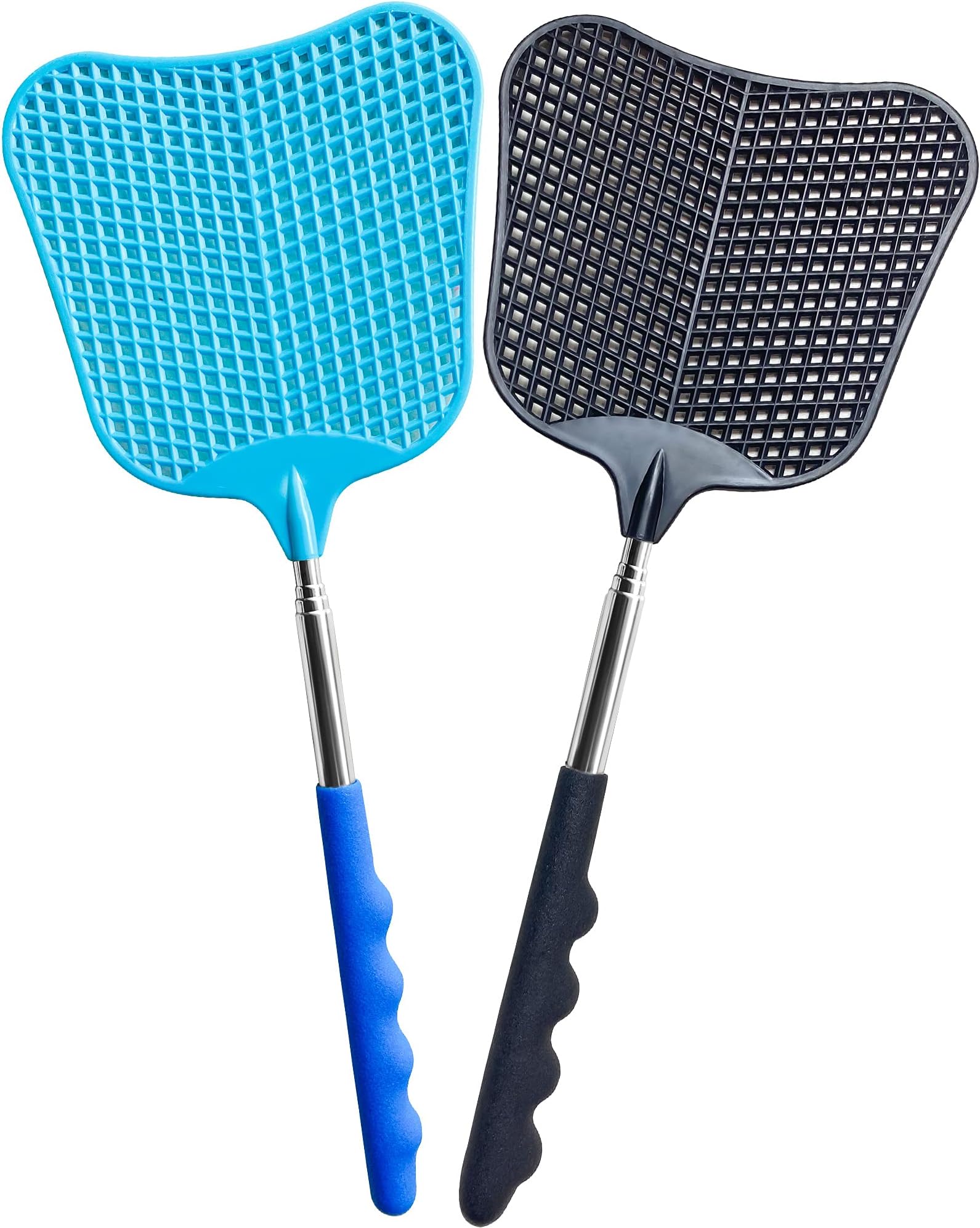 Fly Swatter Heavy Duty Set, with Durable Telescopic Stainless Steel Extendable Handles, for Home, Classroom and Office, 2Pcs, 2 Colors