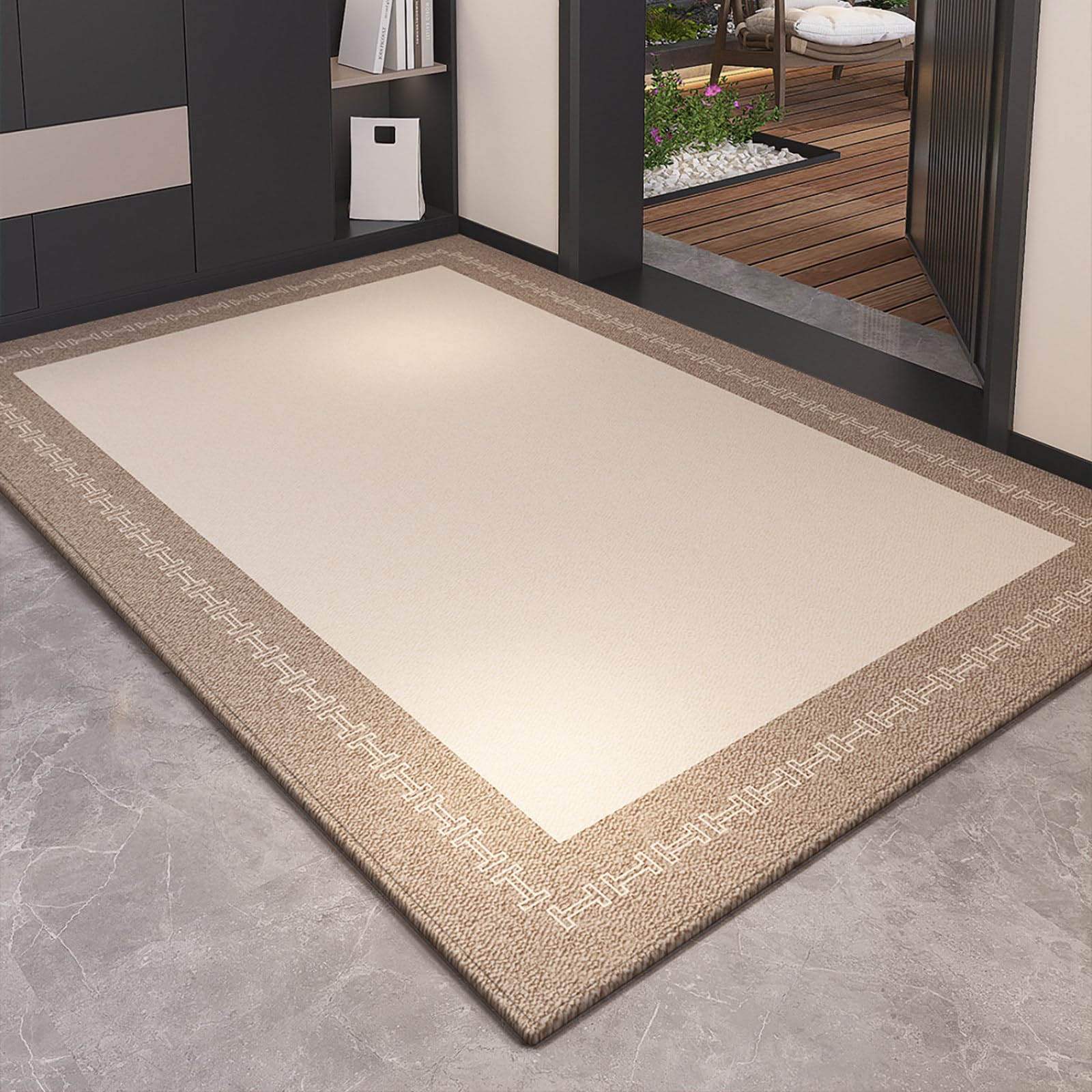 Fussmatte Aussen 90x150 Braun Beige Muster Schmutzfangmatte rutschfeste Fußmatte Außen für Eingang Patio Flur Garten Türmatte Maschinenwaschbare Fußmatten Haustür