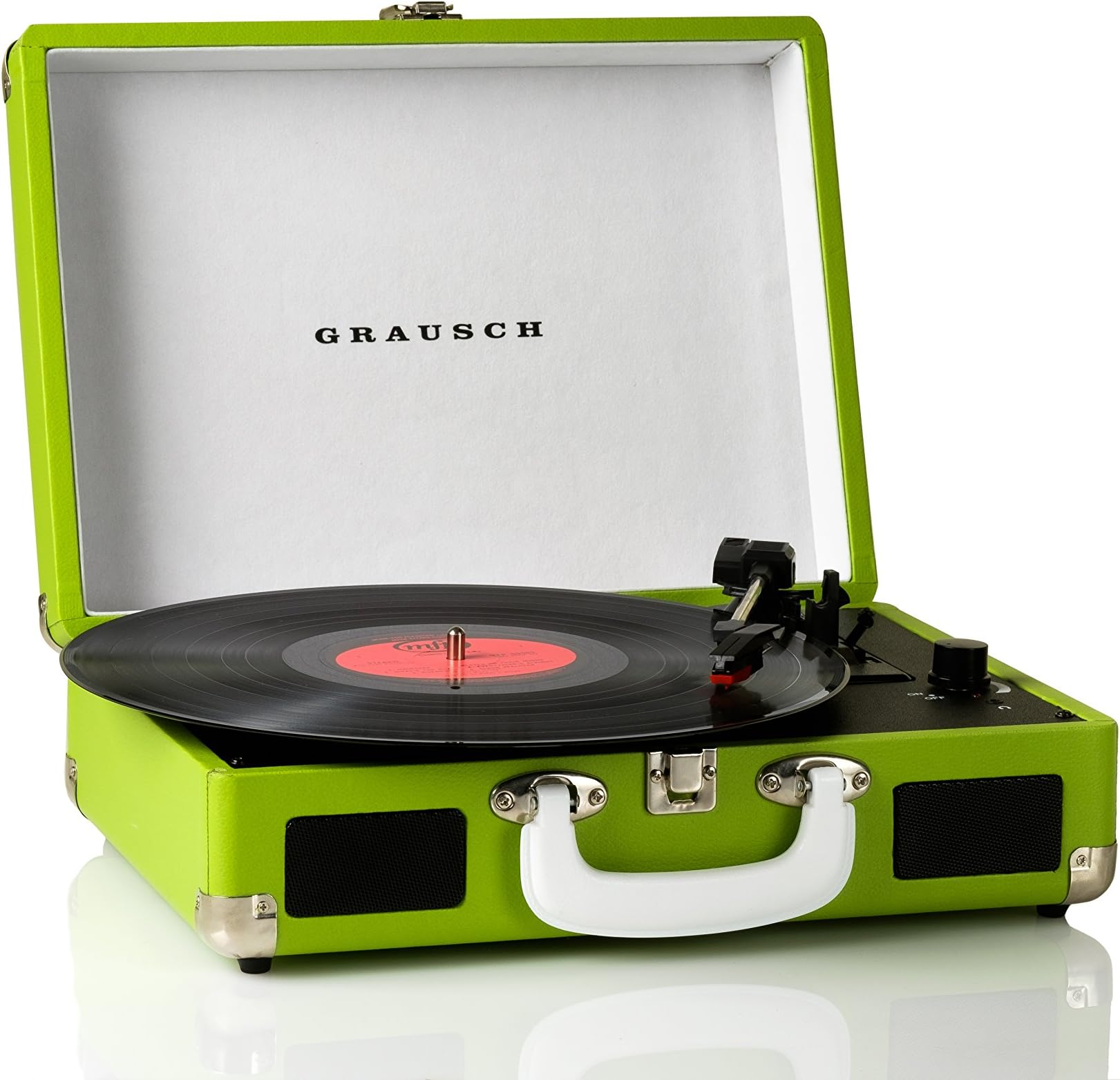 RPS101 Briefcase Style Three-Speed Portable Vinyl Turntable Record Player with Built-In Stereo Speakers (Green)