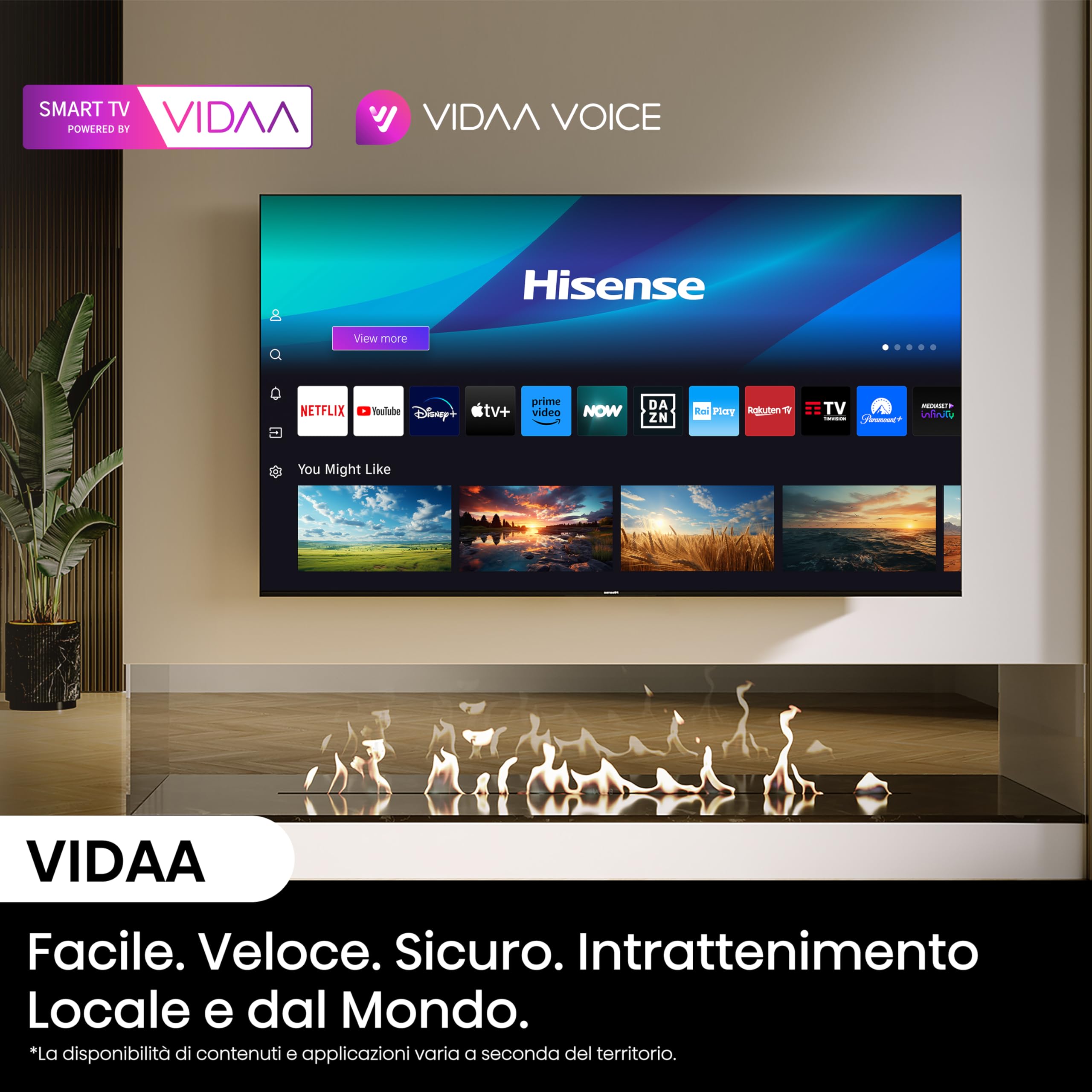 Hisense TV 55" Mini-LED 4K 55U72NQ, Smart TV VIDAA U7, Dolby Vision IQ, HDR 10+ Adaptive, 144Hz Game Mode PRO, Alexa Built-in, VIDAA Voice, Tuner DVB-T2/S2 HEVC 10, lativù 4K, 55'', 2024 U7 144Hz