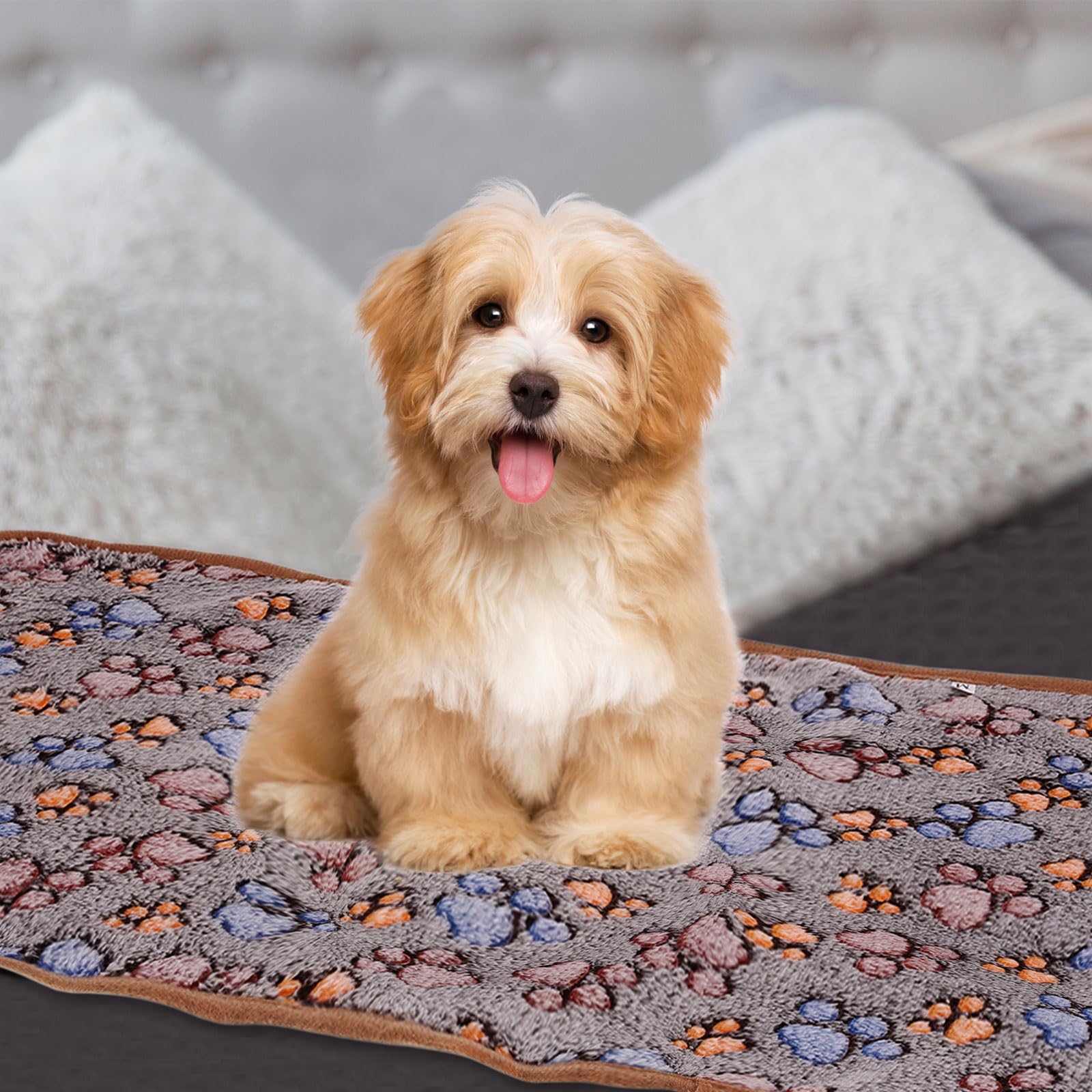 sourcing map Dog Cat Bed Blanket, 53x76cm Soft Plush Fluffy Flannel Paw Printed Throw Warm Pet Cover Kitten Blankets, for Medium Small Indoor Dogs Cats Sofa Bed (Black, 1 Pack 3)