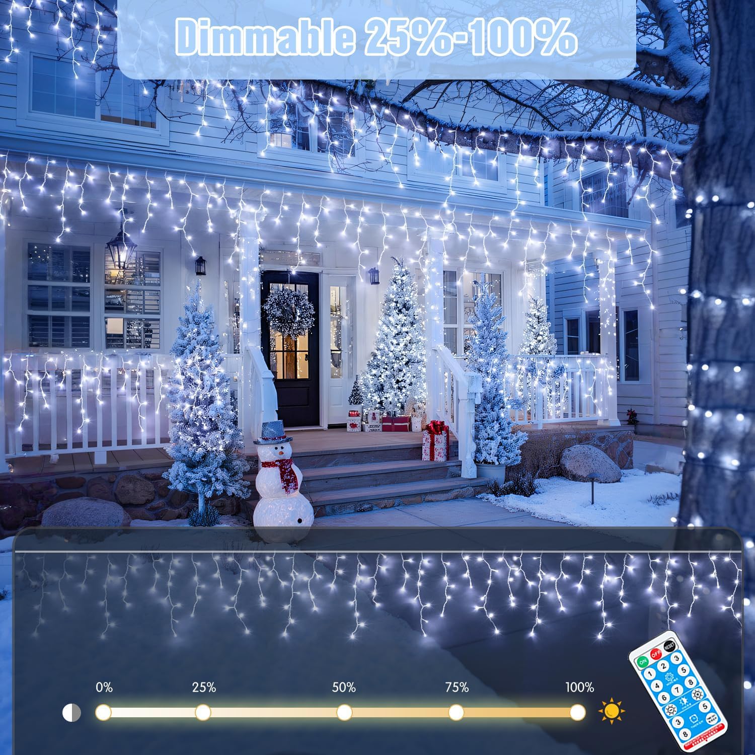 10M 300LEDs Solar Lichterkette Außen Eiszapfen Hängende String Licht mit Fernbedienung,Wasserdicht Eisregen Lichtervorhang Deko Seilbeleuchtung für Hof Hochzeit Garten Balkon Party (Weiß)