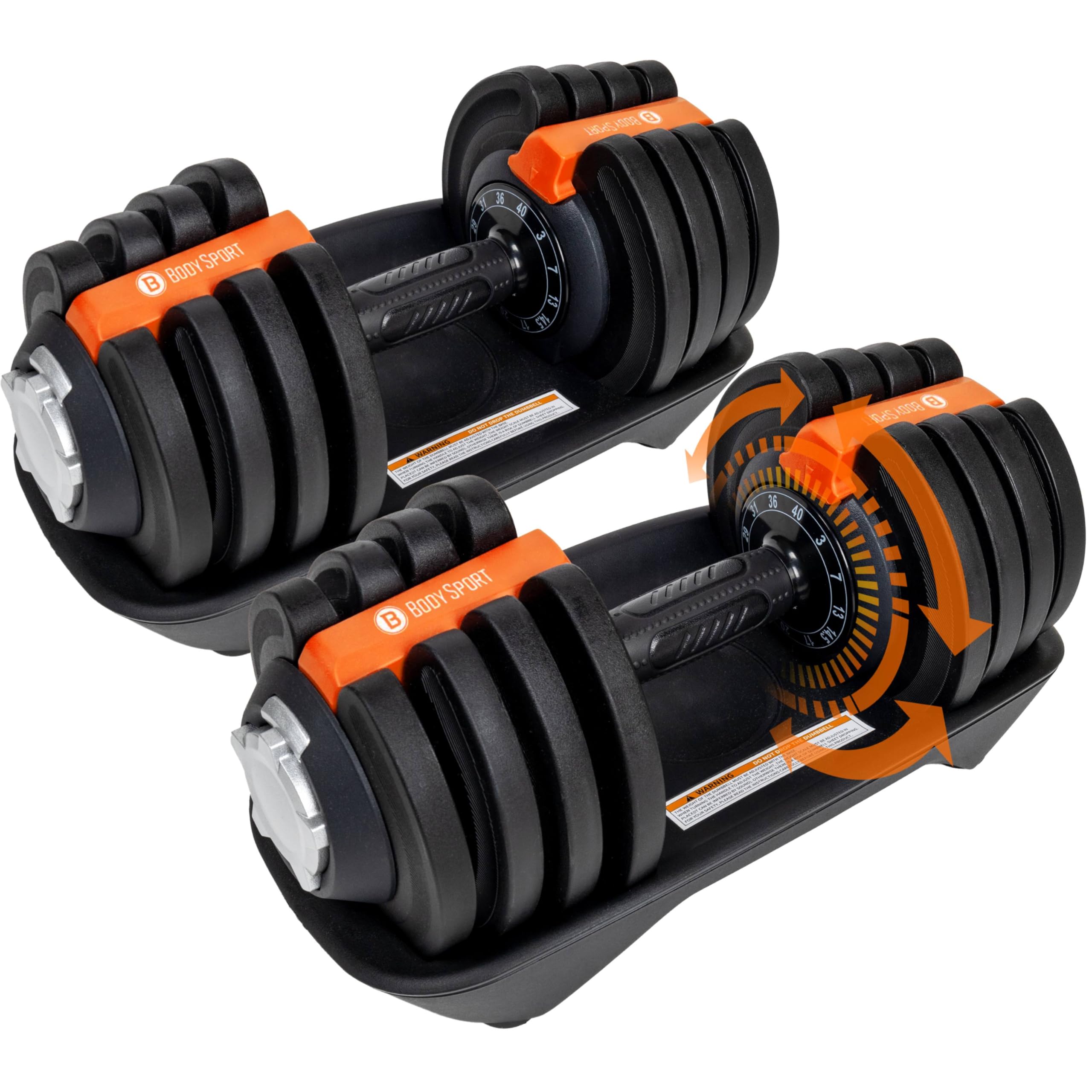 BodySport Adjustable Dumbbell, Pair- Includes 12 Free Weights, Ranging from 3 to 40 lb., Ideal for Home Gym Workouts and Weight Training