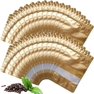 Stand-up Pouch Smell-Proof Edible Bag Packaging for Food-Storage 100 Pack Resealable Containers for Candy Products Heat Sealable Ziplock Bags with Clear Window (6.2"x9.4", gold)