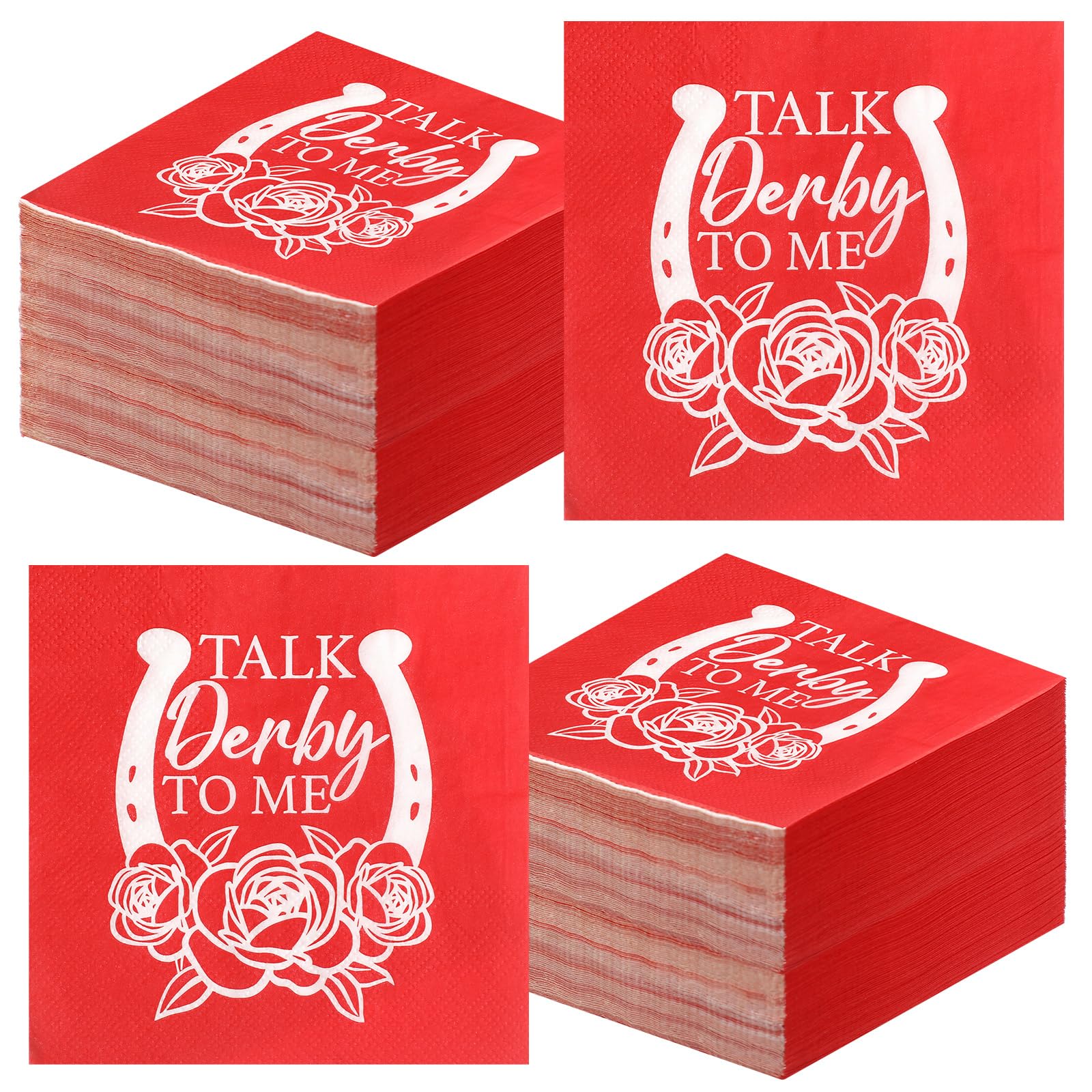 Photo 1 of Weekgrat 100 Pcs Derby Cocktail Napkins Red Roses Kentuck Napkins Talk Derby to Me Horse Race Cocktail Beverage Supplies for Kentuck Party Supplies