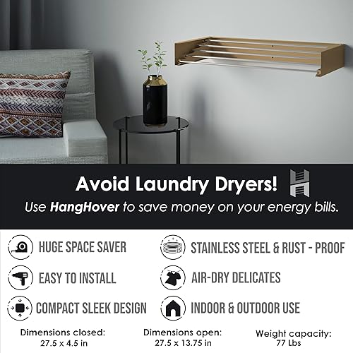 Miniatura 5 de TCO ADVENTURES Estante de secado de ropa - Mediano  un elegante gancho montado en la pared  Ahorro de espacio plegable de acero inoxidable con