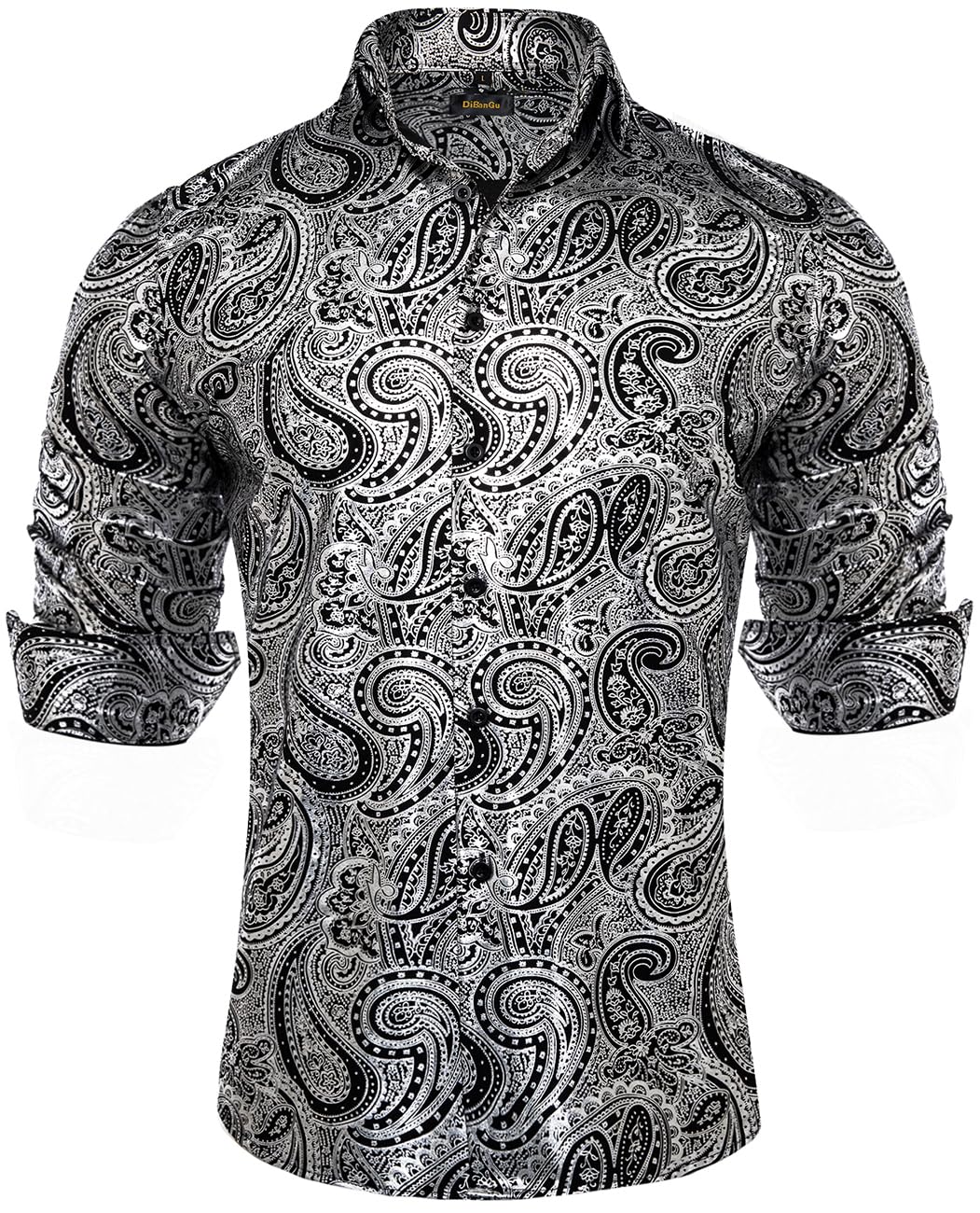 DiBanGuMens Paisley Dress Shirt Printed Long Sleeve Casual Button Down Shirts for Men Wedding Party Formal