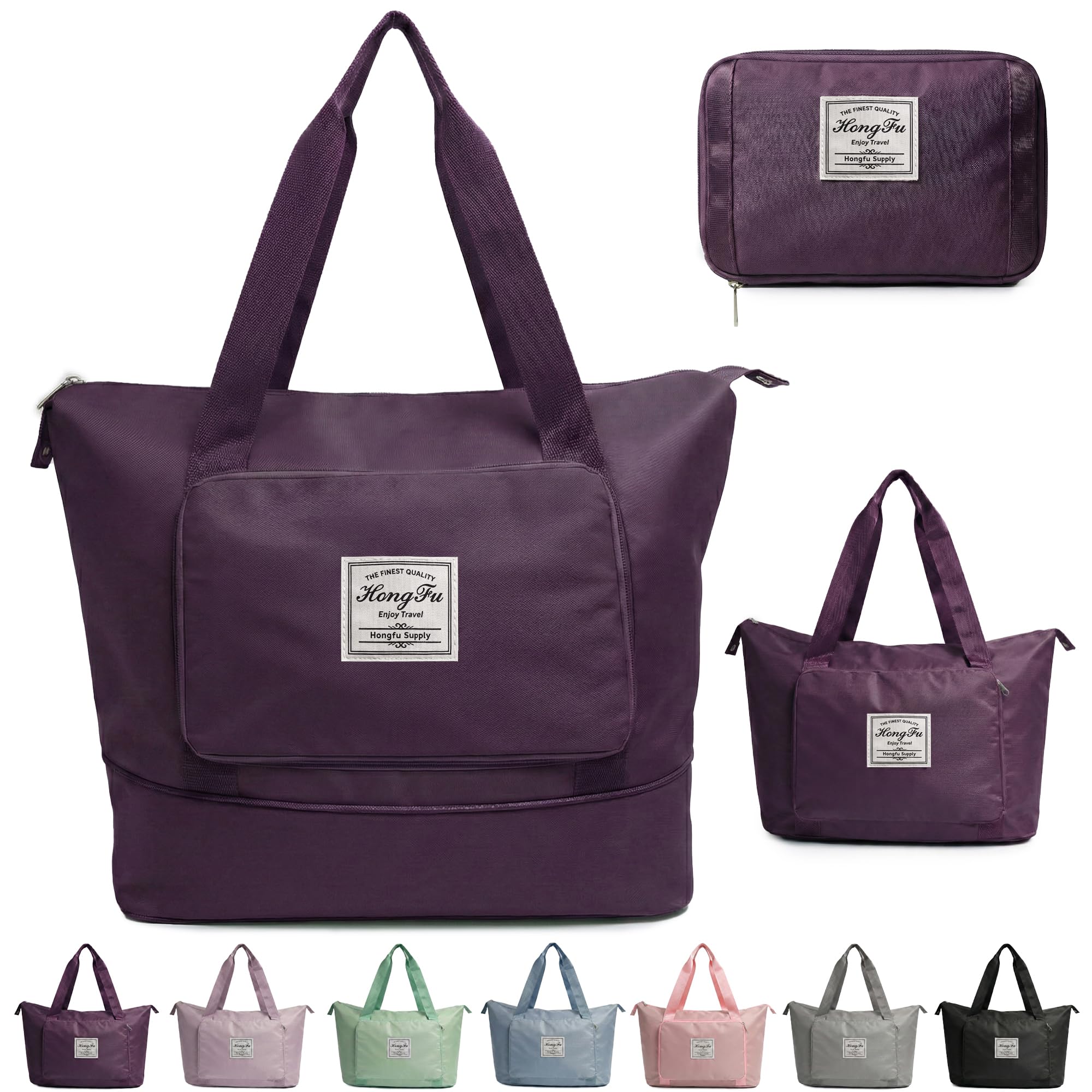41L Expandable Travel Duffle Bag for Women | Waterproof Nylon Foldable Travel Bag | Overnight Luggage Handbag with Wet Pocket | Lightweight Carry-On Gym & Weekend Bag for Ladies (Purple)-image-37