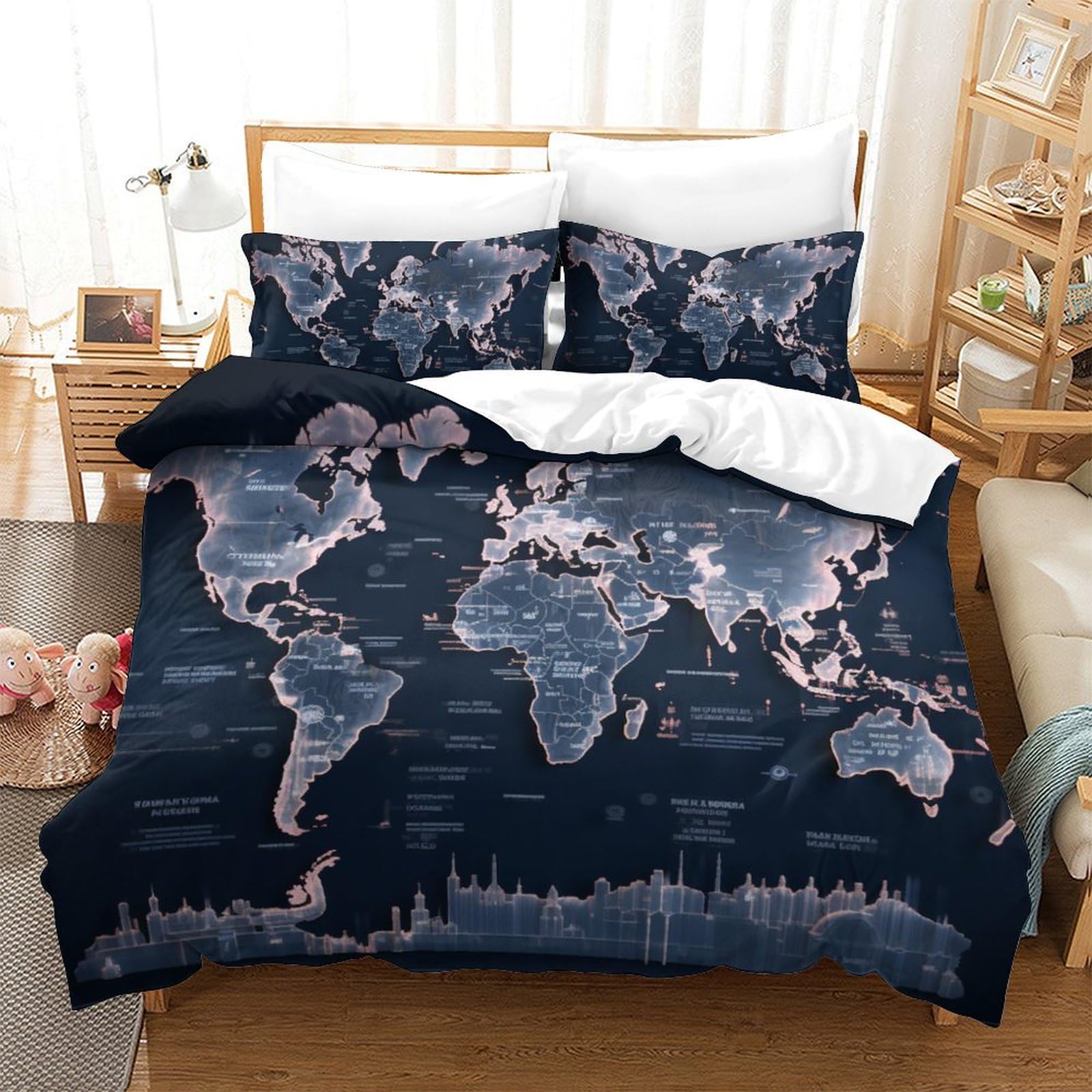 Parure de lit zippée carte du monde : fini la couette qui glisse dans la housse