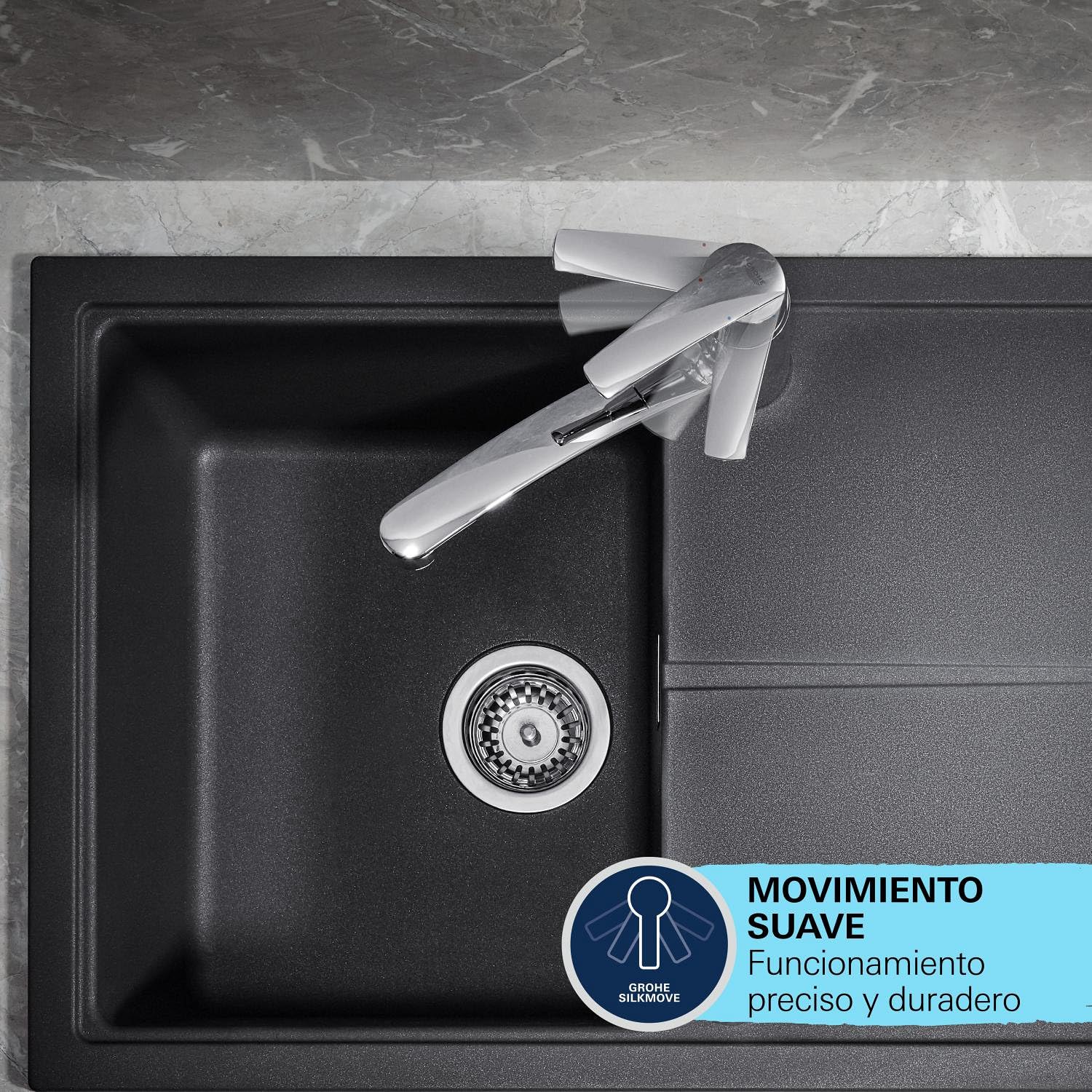 GROHE Start QuickFix, Grifo de cocina (caño bajo extraíble, giro de 90º, menor consumo de agua, sistema de instalación rápida), cromo, 30531001